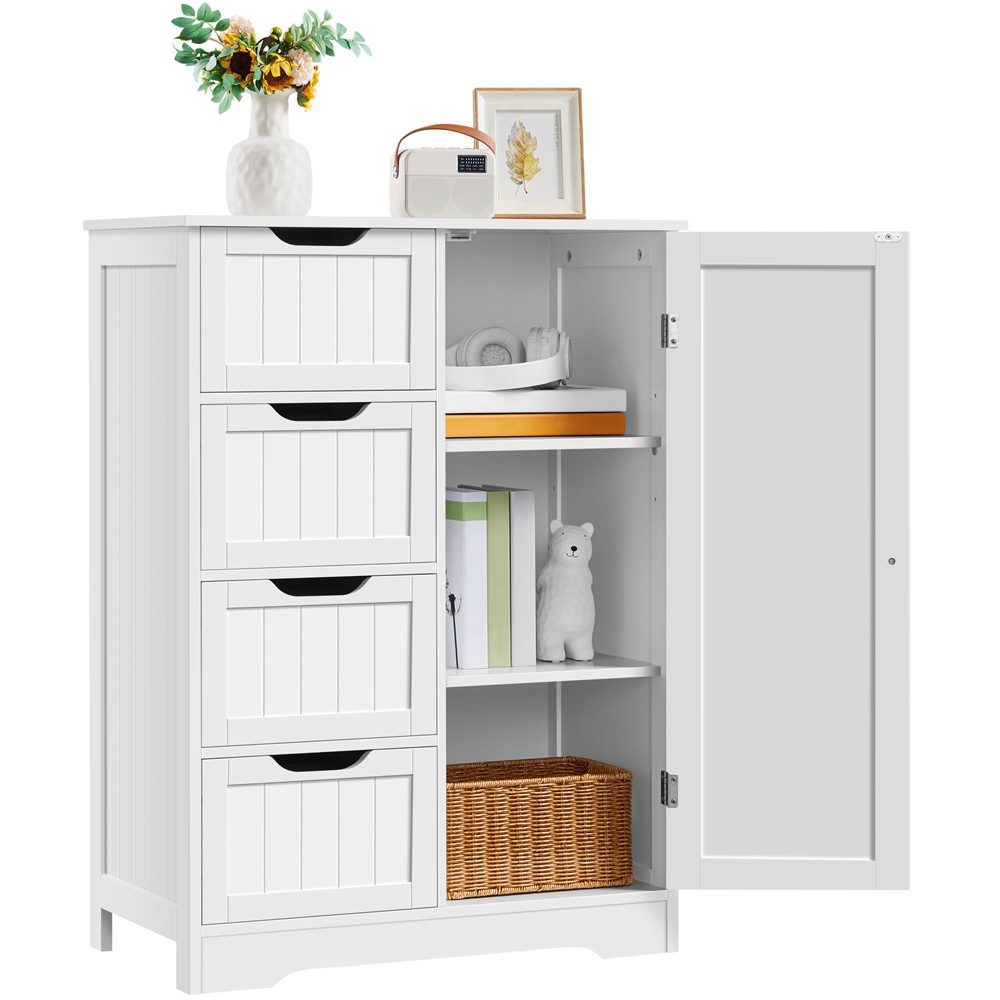 Yaheetech Badkommode Badezimmerschrank Badschrank, Sideboard mit 4 Schubladen & Regal & Höhenverstellbarem Einlegeboden