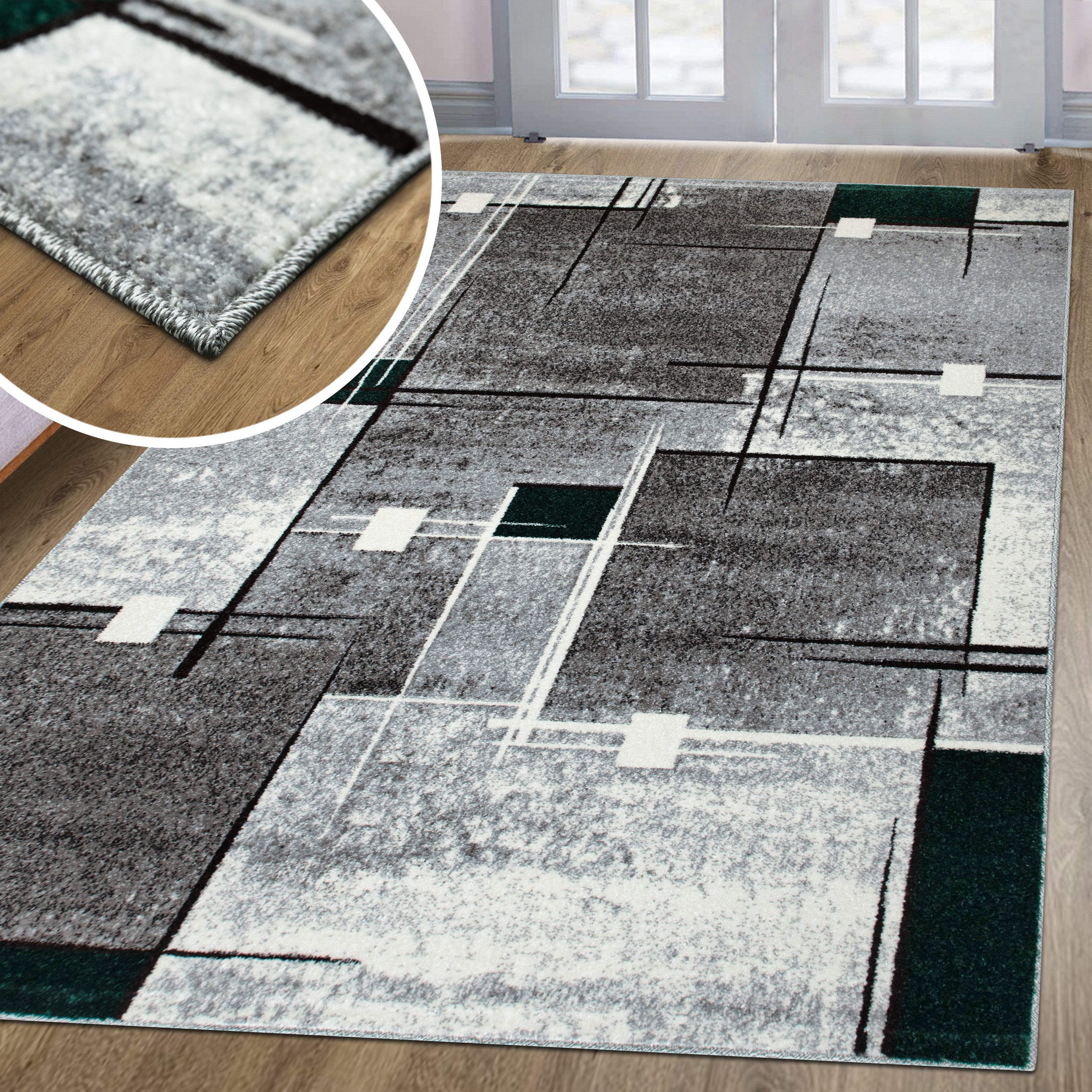 my home Teppich Deblin, rechteckig, Höhe: 9 mm, weicher Flor, Kurzflor, Karo-Design, modern, geometrisches Muster