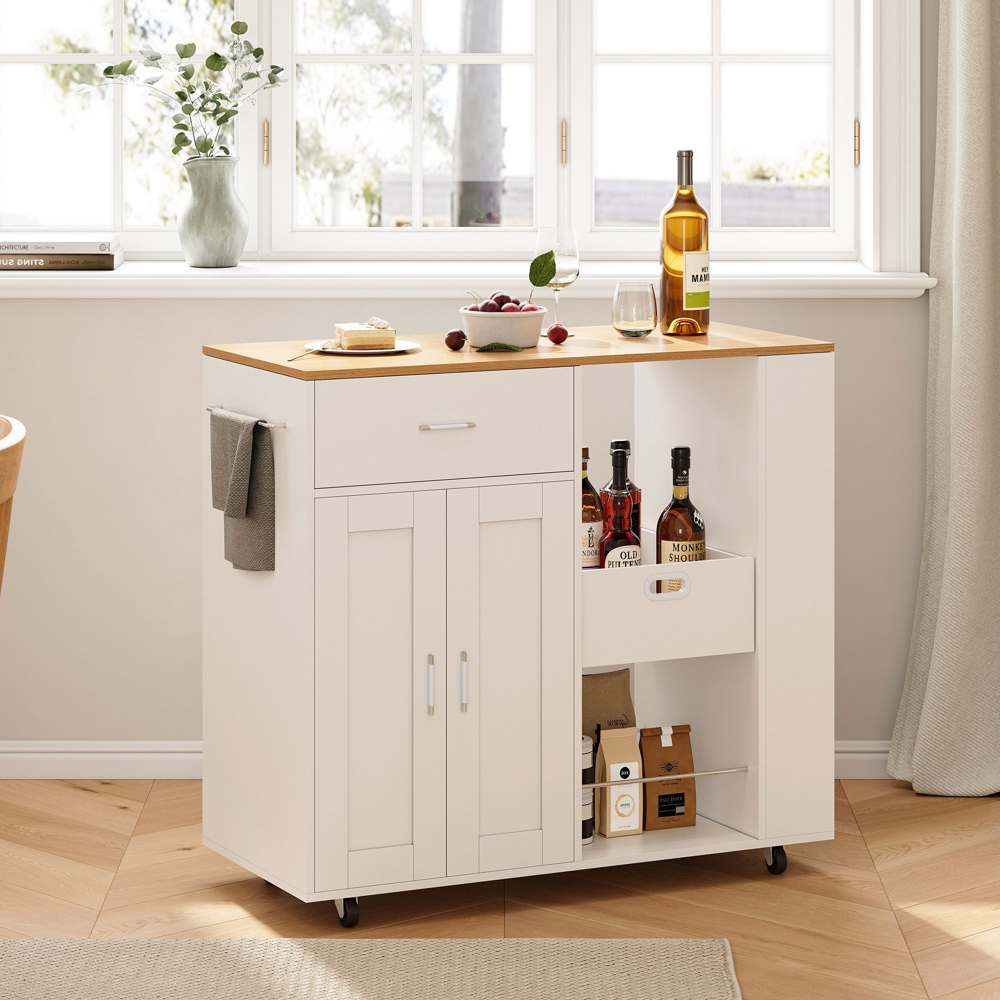 FUROKOY Kücheninsel Küchenwagen auf Rollen, Holz Bewegliche Kücheninsel, (m günstig online kaufen