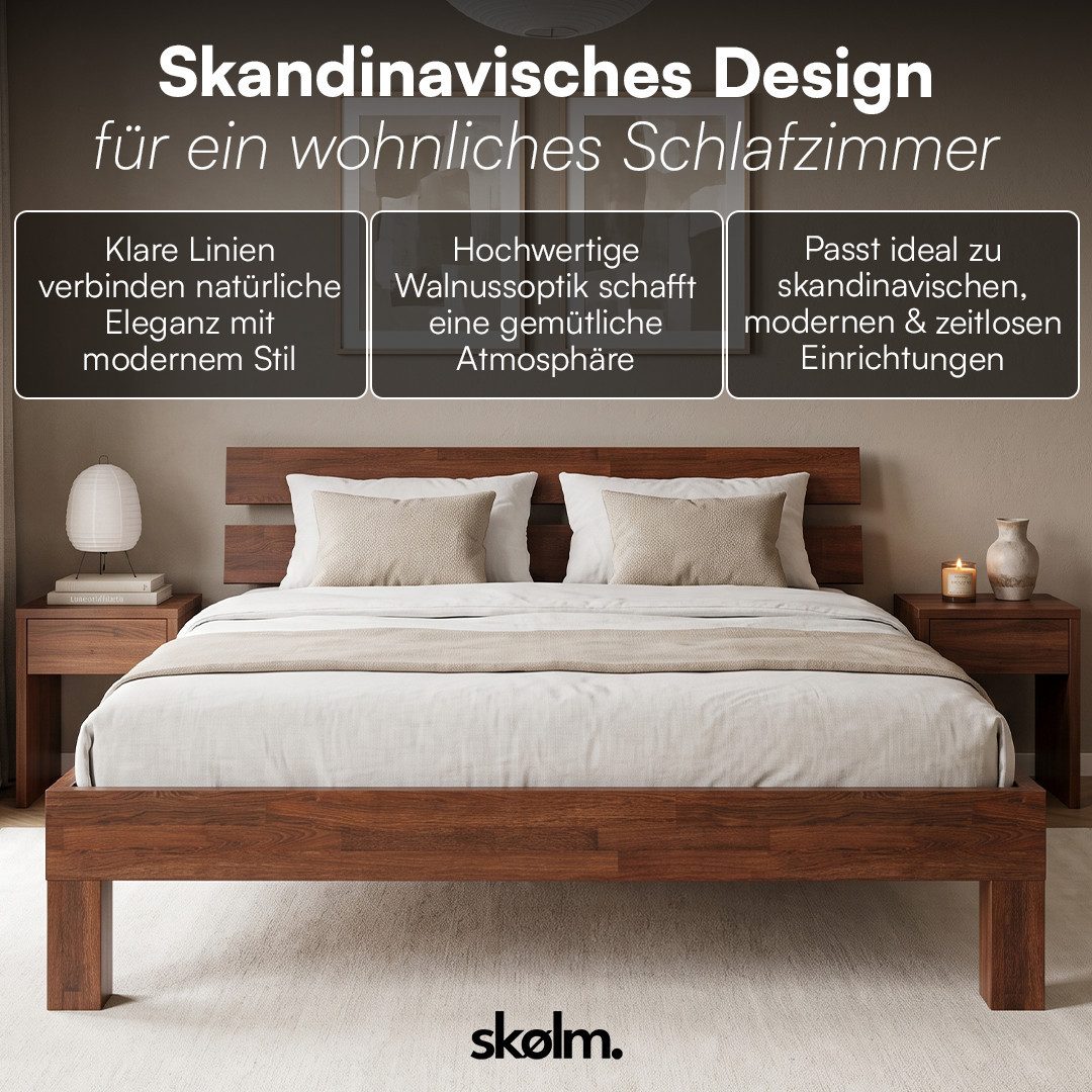 skølm Massivholzbett Floki aus Eiche mit Bettkopf, natur geölt (Walnussoptik), verfügbar in 140/180 x 200 cm – Bild 2 von 5