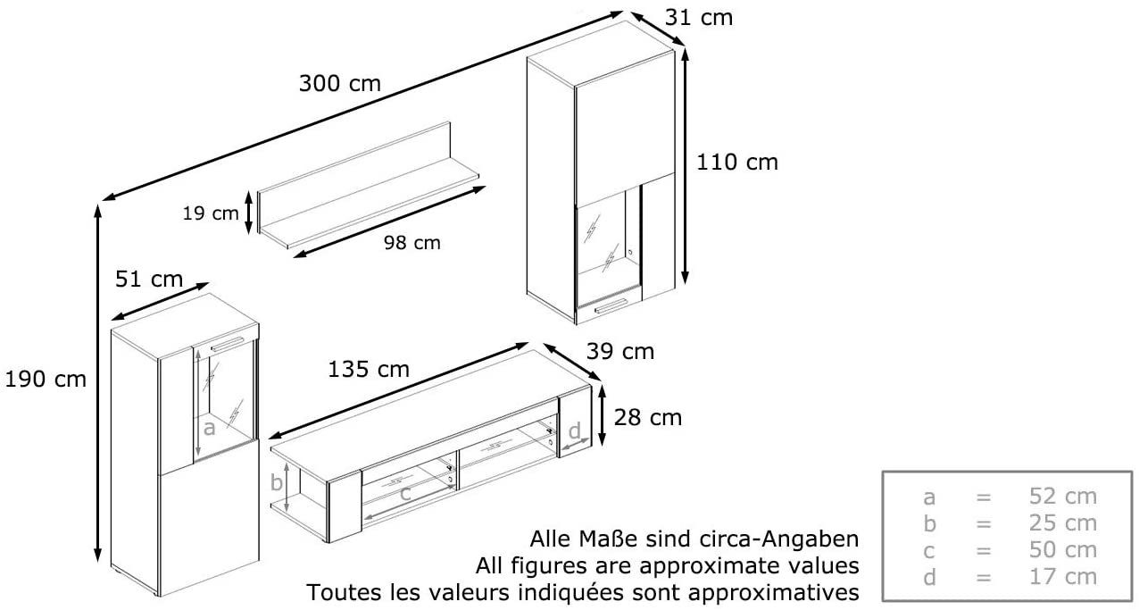 Wohnwand cm) 2 1 x 5-St., 1 Absetzungen matt/Avola-Anthrazit 190 Vladon TV-Board, aus und matt/Schwarz Regal), in 300 Avola-Anthrazit x Schwarz 39 Vitrinen Movie, bestehend (Gesamt: (Anbauwand,