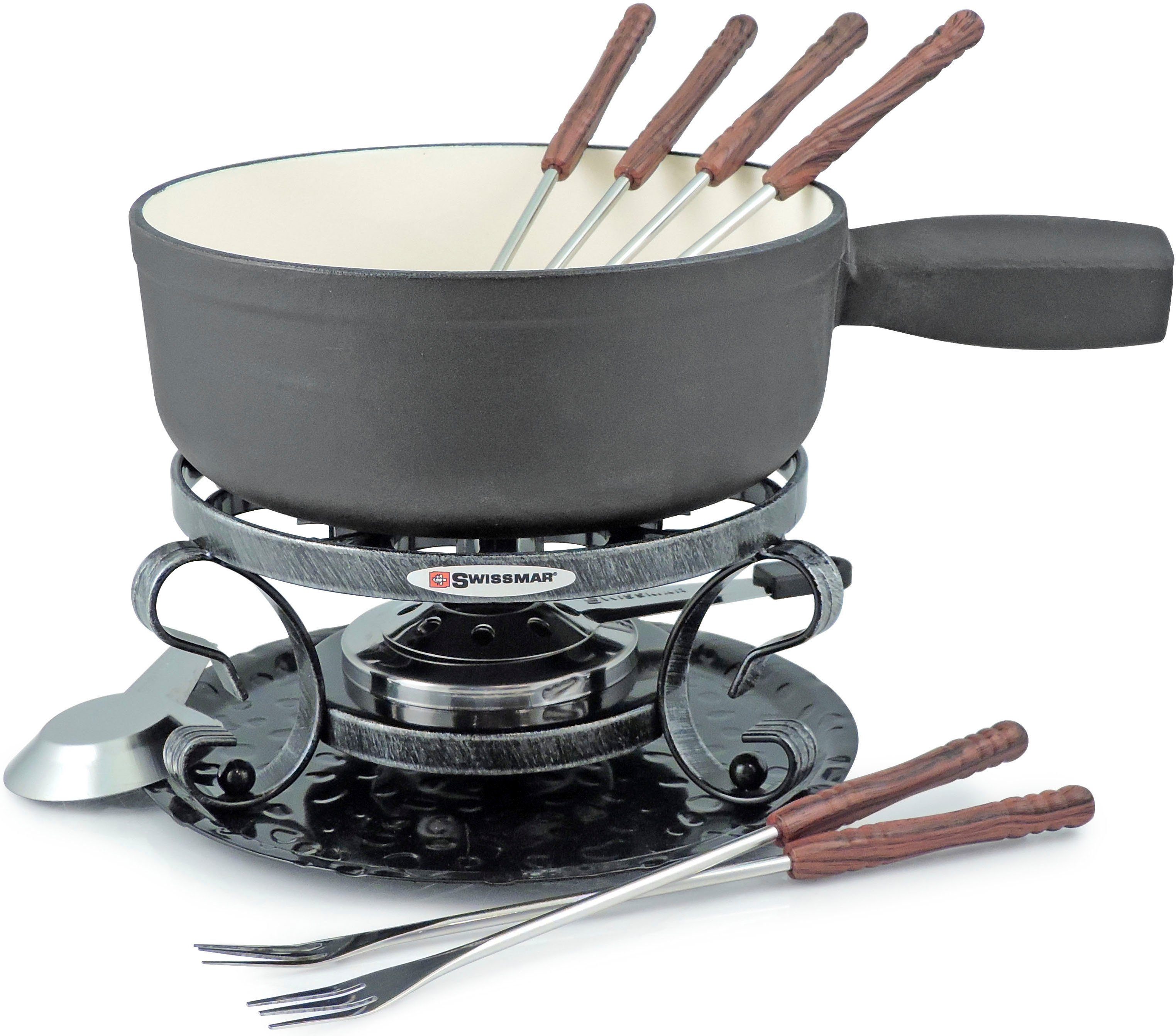 SWISSMAR Fondue Lugano, 2 l, Gusseisen, 9-teilig, inkl. 6 Fonduegabeln