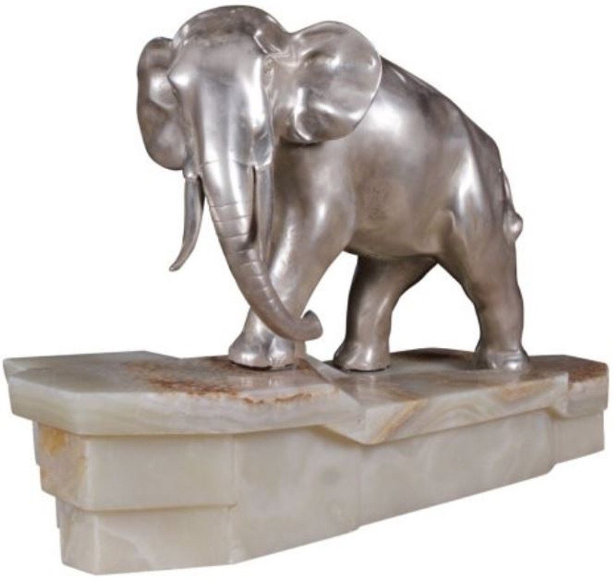 Padrino / Casa Dekofigur Bronzefigur H. auf 44 Weiß - Luxus Elefant Qualität cm x 19 Marmorsockel x Silber Luxus 30