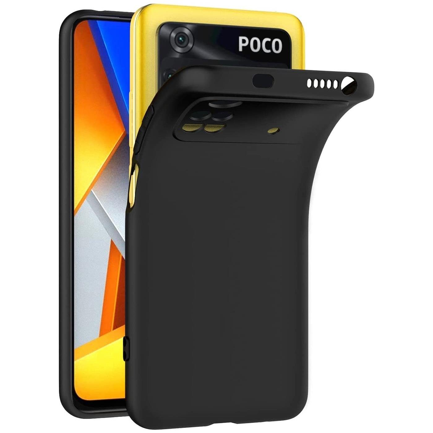 CoolGadget Handyhülle Handy Schutzhülle für Xiaomi POCO M4 Pro matt schwarz 6,43 Zoll, Silikon TPU Hülle Schutz Tasche Cover schlicht Slim Case