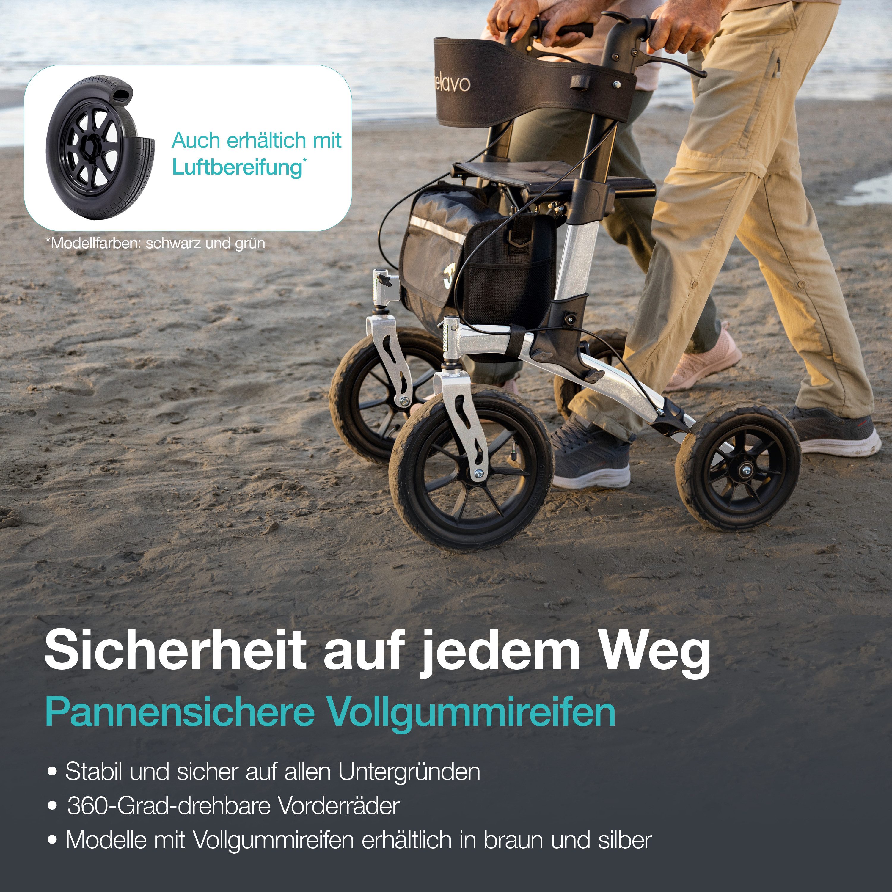 Helavo Rollator H1140, Outdoor-Rollator mit großen Reifen, Sitz & Rückenlehne bis 136kg