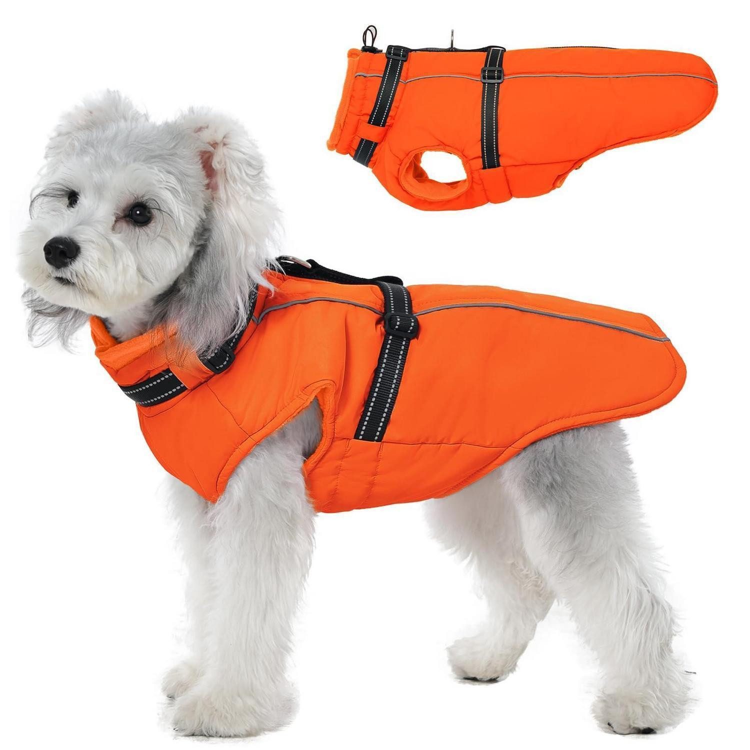 LuxusKollektion Hundemantel Hundemantel Winter mit Geschirr Orange XS