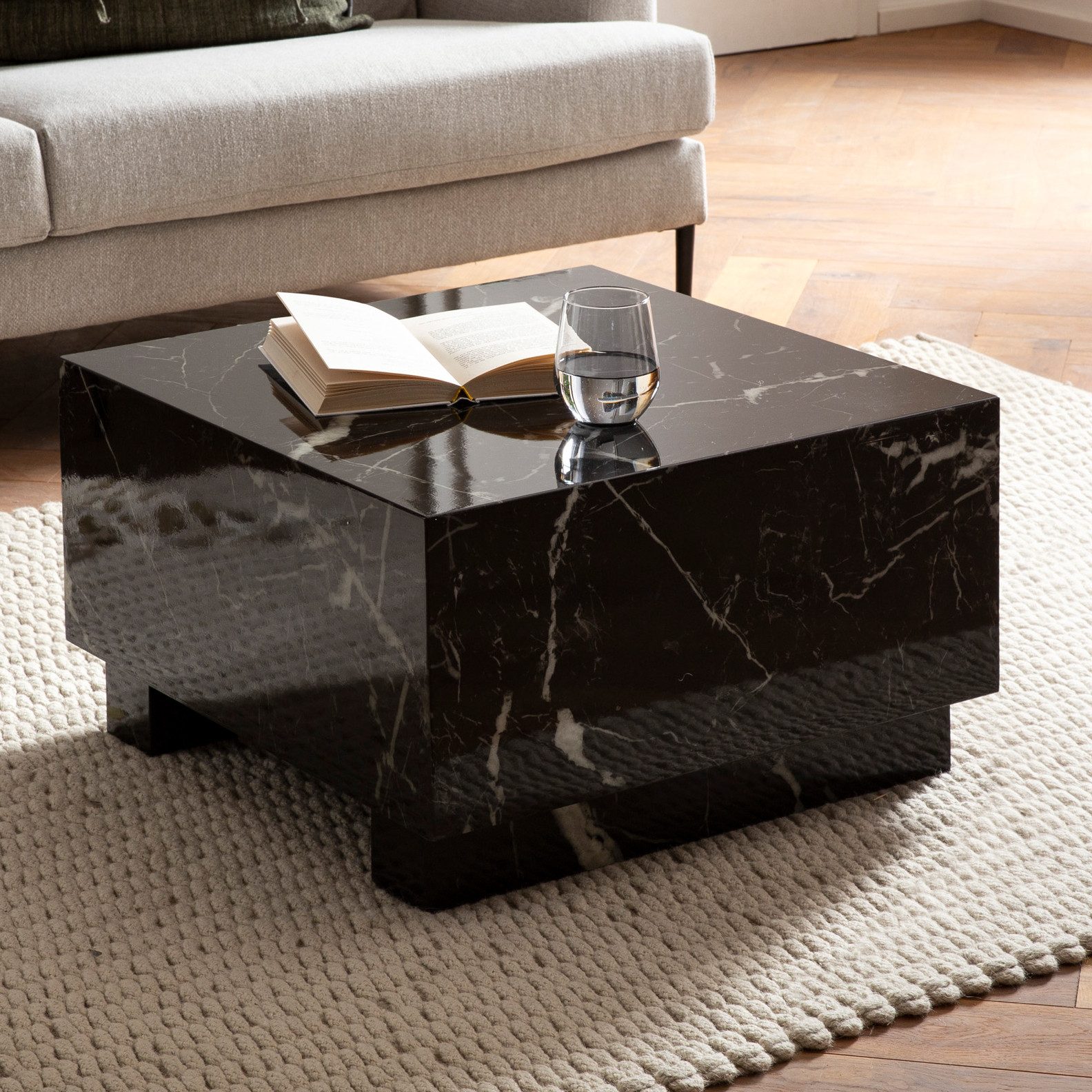 FINEBUY Couchtisch FB57425 Sofatisch MONOBLOC Marmor Optik 60x60x35 cm Wohn günstig online kaufen