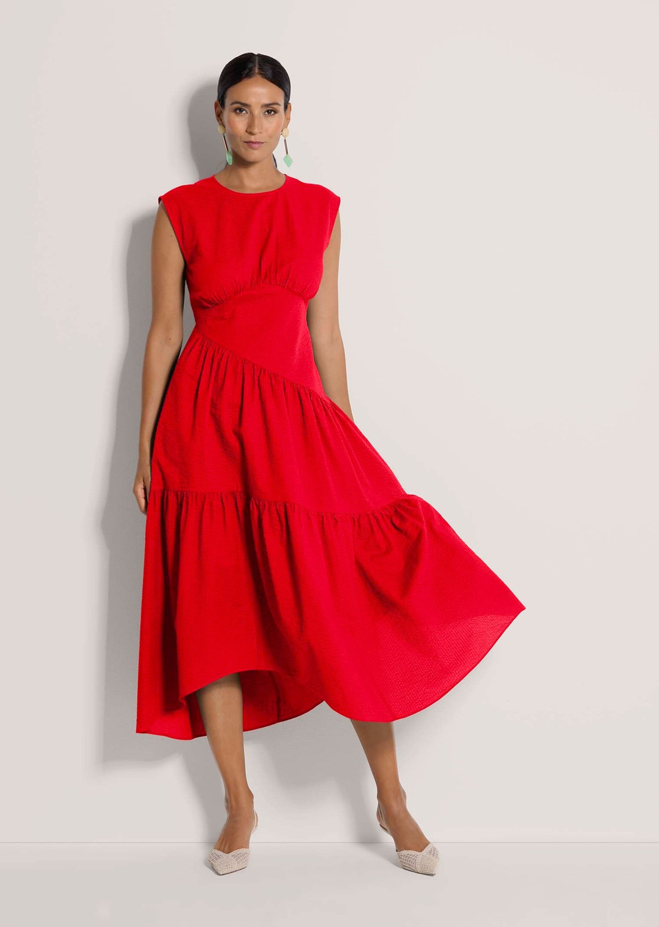 MADELEINE Maxikleid Baumwollkleid mit Stufenrock Sommerkleid mit Rundhals, günstig online kaufen