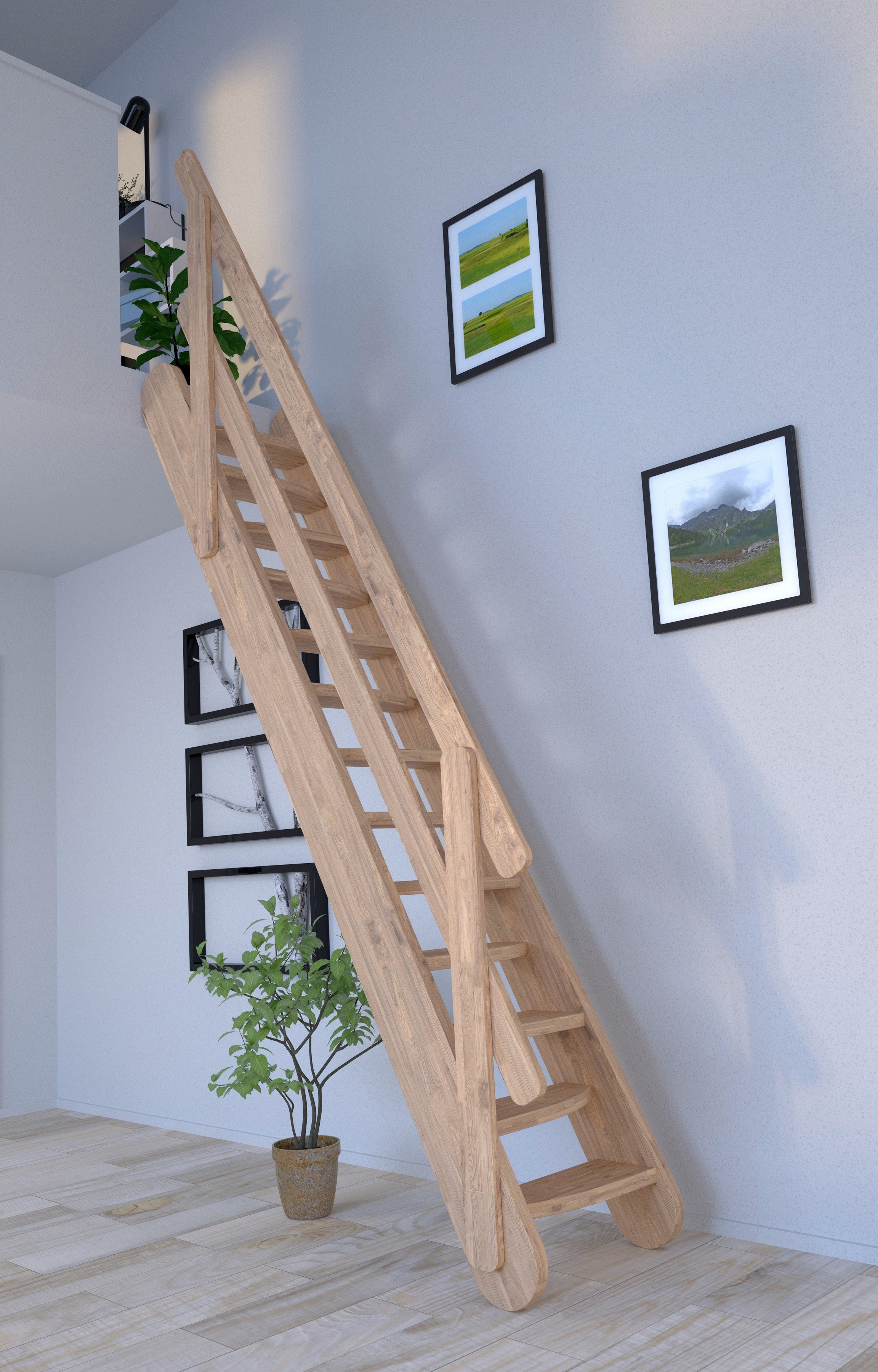 Stufen Samos, Wangenteile Raumspartreppe Massivholz Holzgeländer, Durchgehende offen, Starwood