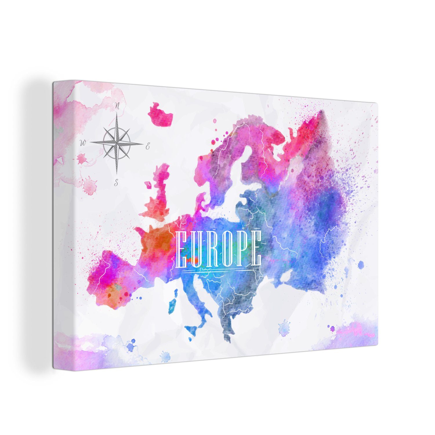 OneMillionCanvasses® Leinwandbild Farben - Wasserfarben - Europa, (1 St), Wandbild Leinwandbilder, Aufhängefertig, Wanddeko, 30x20 cm
