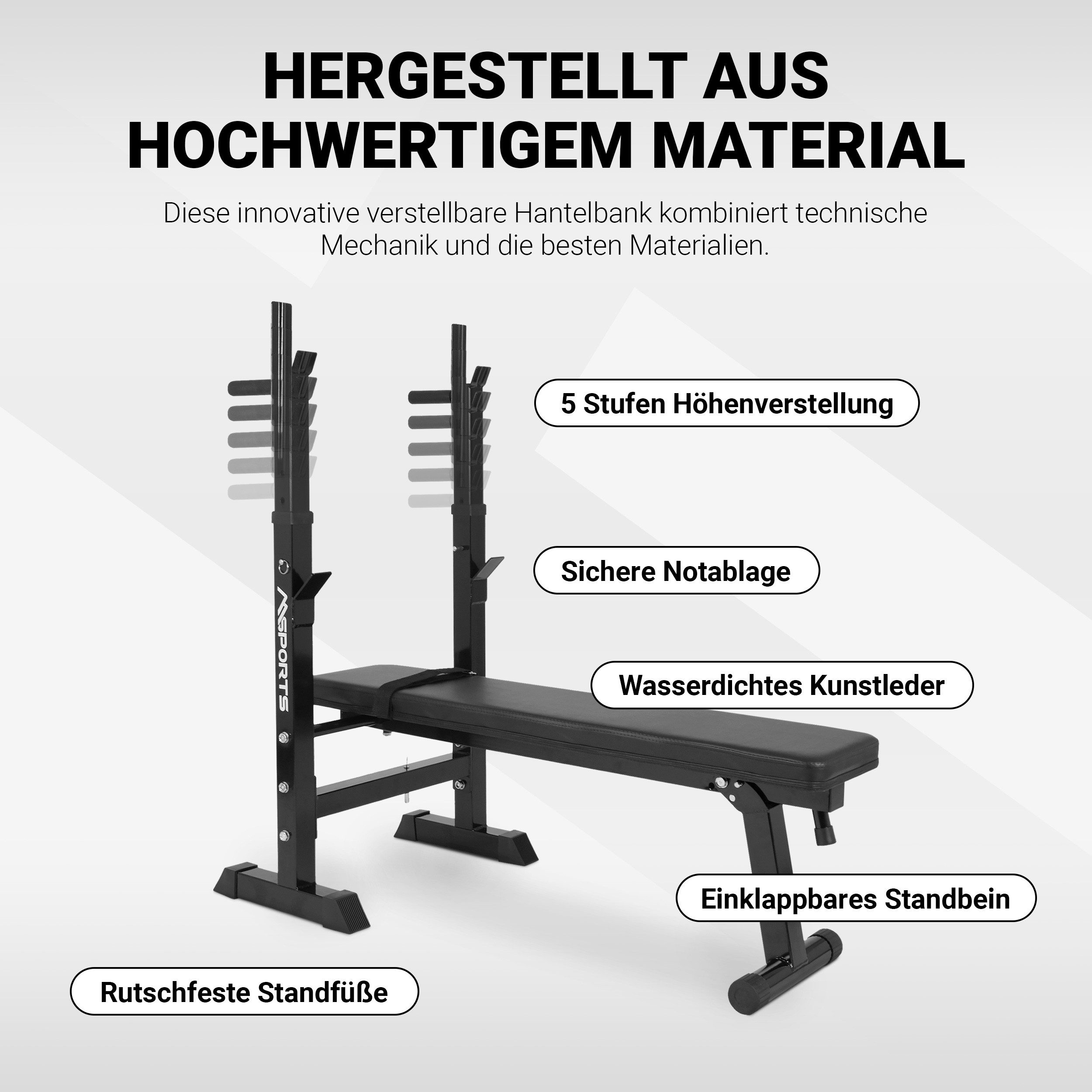 MSports® Hantelbank Hantelbank Multifunktion klappbar Langhantelstangen bis 200 kg