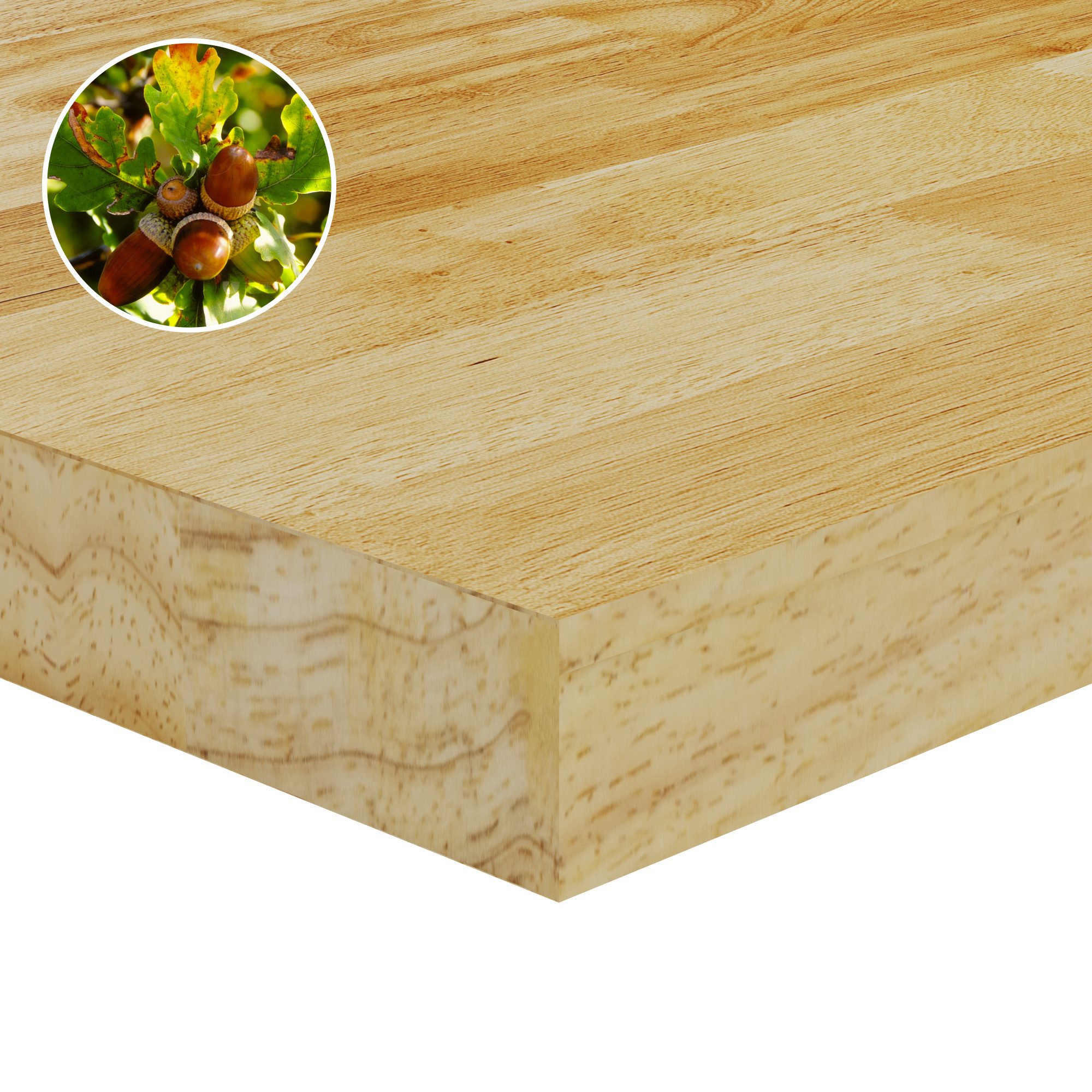 FLEXISPOT Tischplatte Premium-Series DIY Tischplatte, MDF/Rubberwood/Eiche (Aus türkischer Weißeiche, massivem Kautschukholz, Finger-Joint-Verleimung), MIT 27mm einteilige Tischplatte, Made in EU