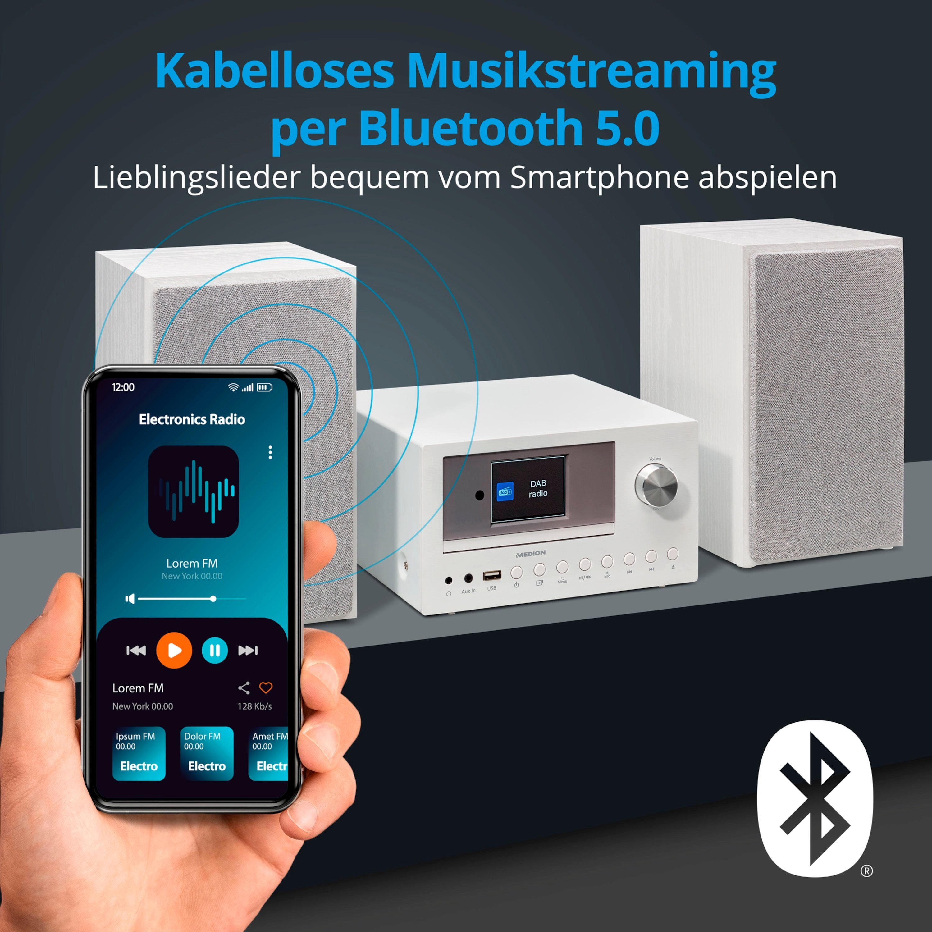 W, P85003 LIFE CD TFT Micro DAB+ Medion® 2,8“ weiß Bluetooth USB UKW Audio-System (15 MD85008) Radio