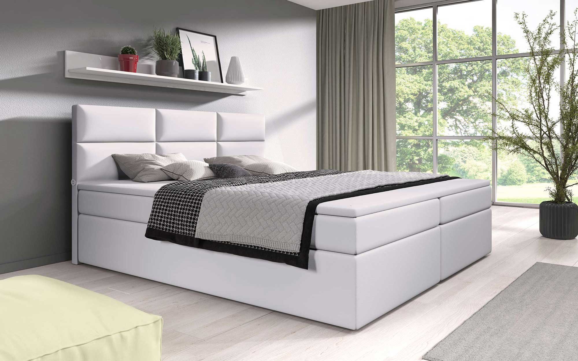 Baidani Boxspringbett Carre mit USB Anschluss und Topper, Hotelbett inkl. Topper und USB - Anschluss weiß