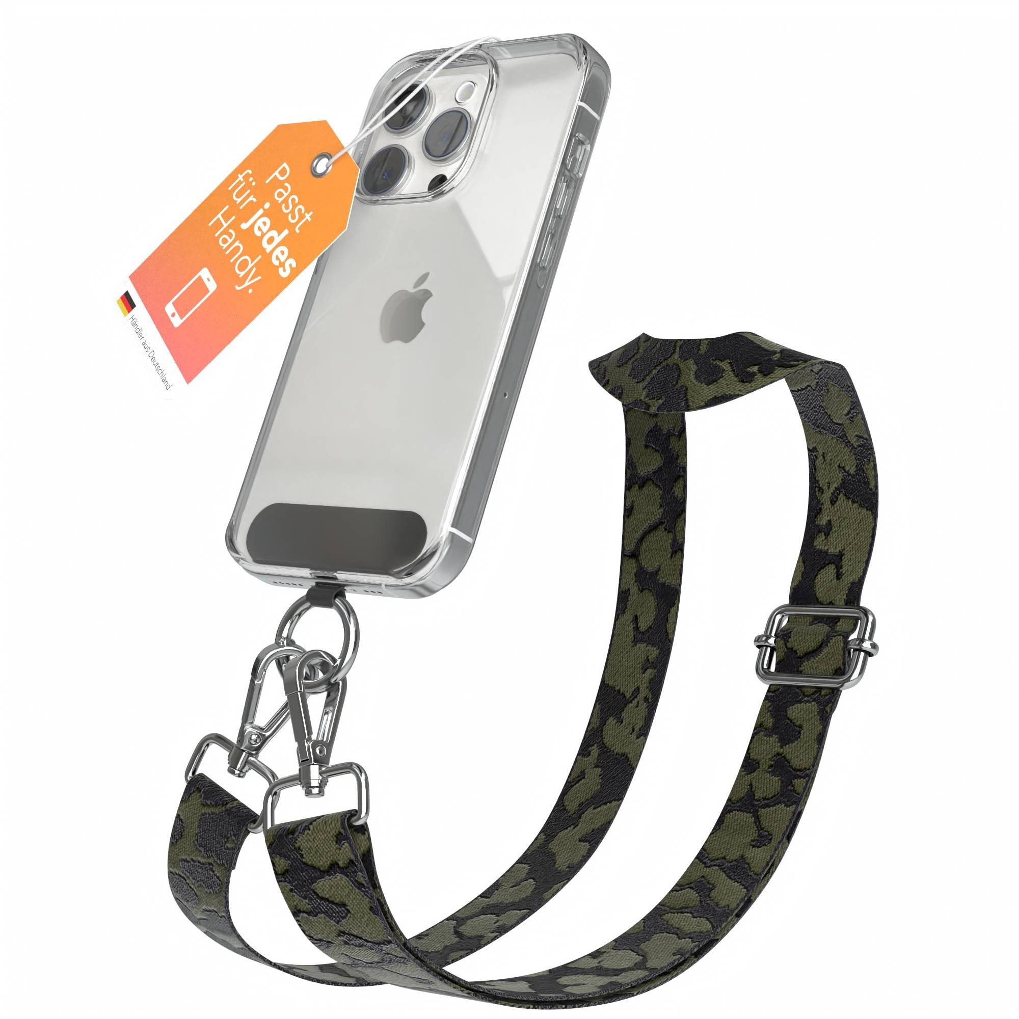 EAZY CASE Handykette Universal für alle Smartphones Boho/Wave/Leo Style, Handyband Universal passend für alle Smartphones Dunkelgrün Camouflage