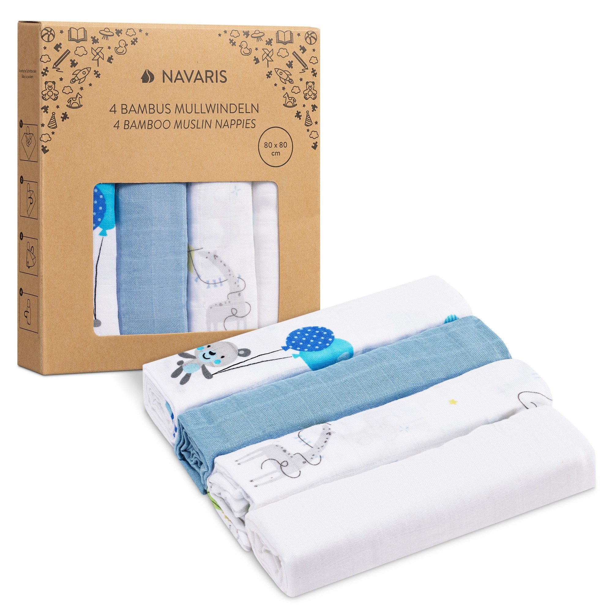 Navaris Spucktuch Baby Mullwindel Set - 4x Mulltuch zum Stillen Pucken Wickeln