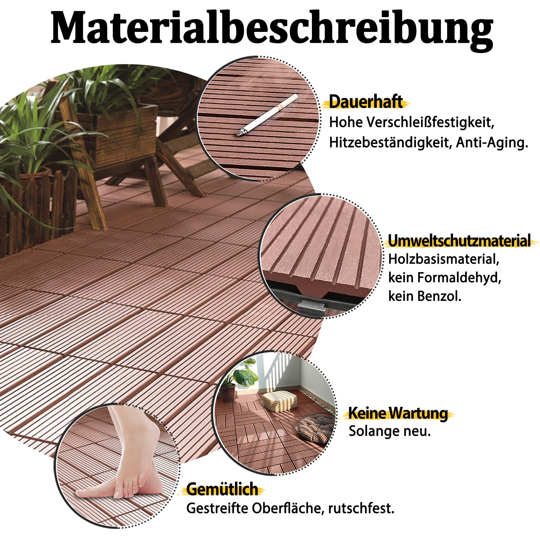 FIVMEN Terrassendielen Terrassenfliesen WPC 30x30cm Kunststoff Klickfliesen mit klicksystem, (Packung, 11-St., Filterbares Wasser Premium Fliese Terrassendielen – Bild 4 von 5