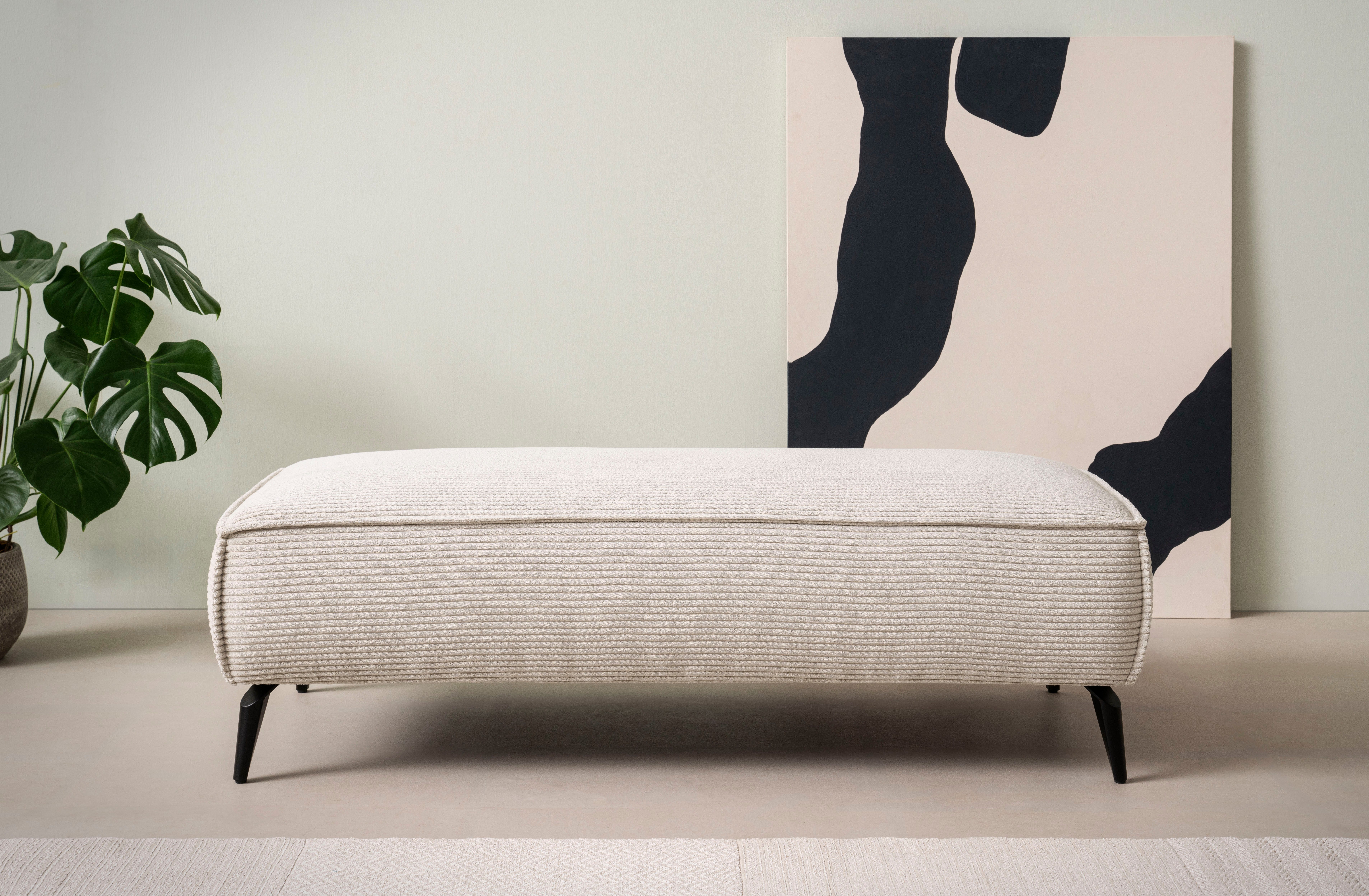 Home affaire Hocker TVINNU, mit Kedernaht, Cord u. Flachgewebe, zur Serie TVINNU, gemütlicher Sitzkomfort, rechteckig, schwarze Füße