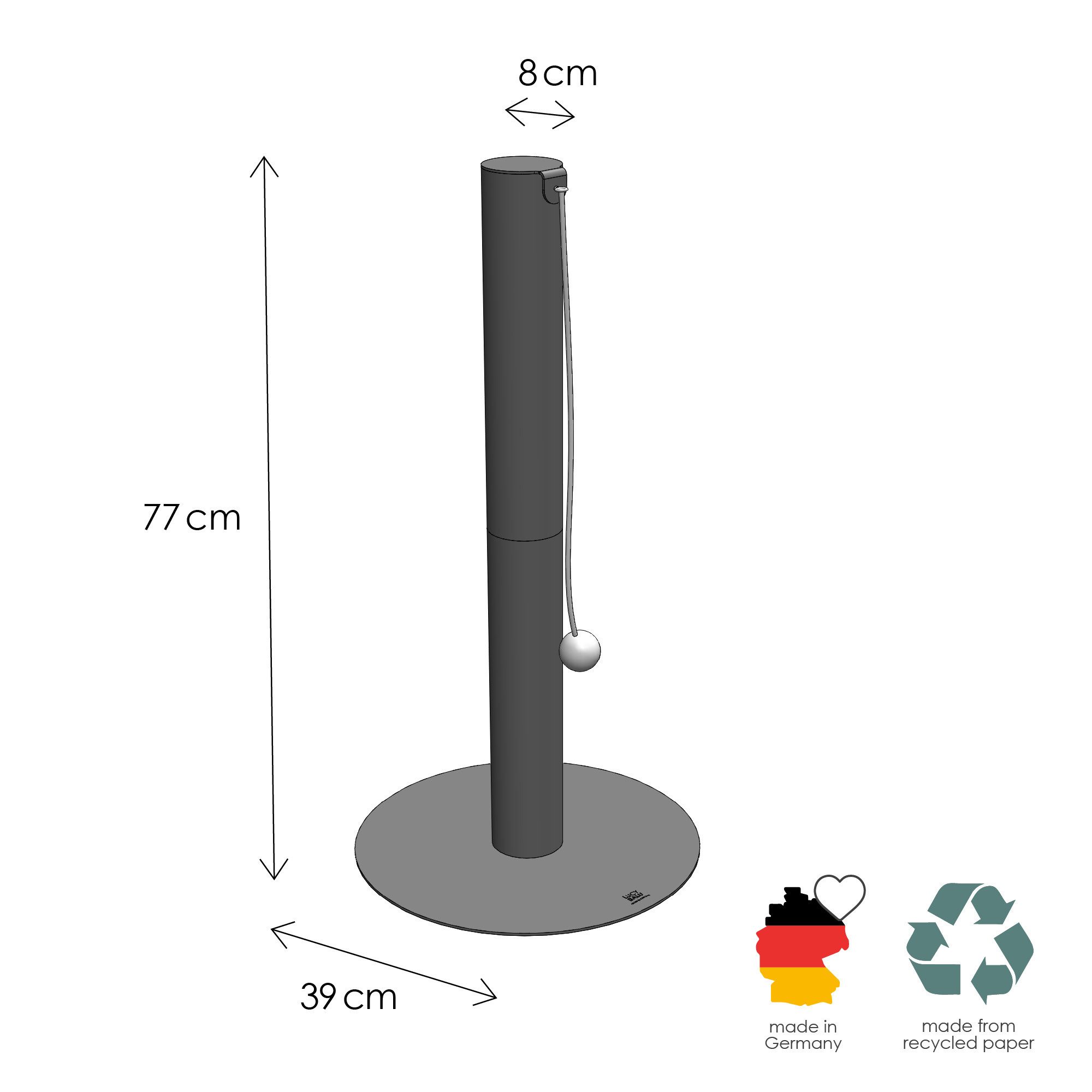LucyBalu Kratzsäule PAPERPOLE freistehende Katzen Kratzsäule, Kratzstamm mit Spielball, Kratzbaum mit Papierseil, stabiler Kratzturm für alle Katzenrassen