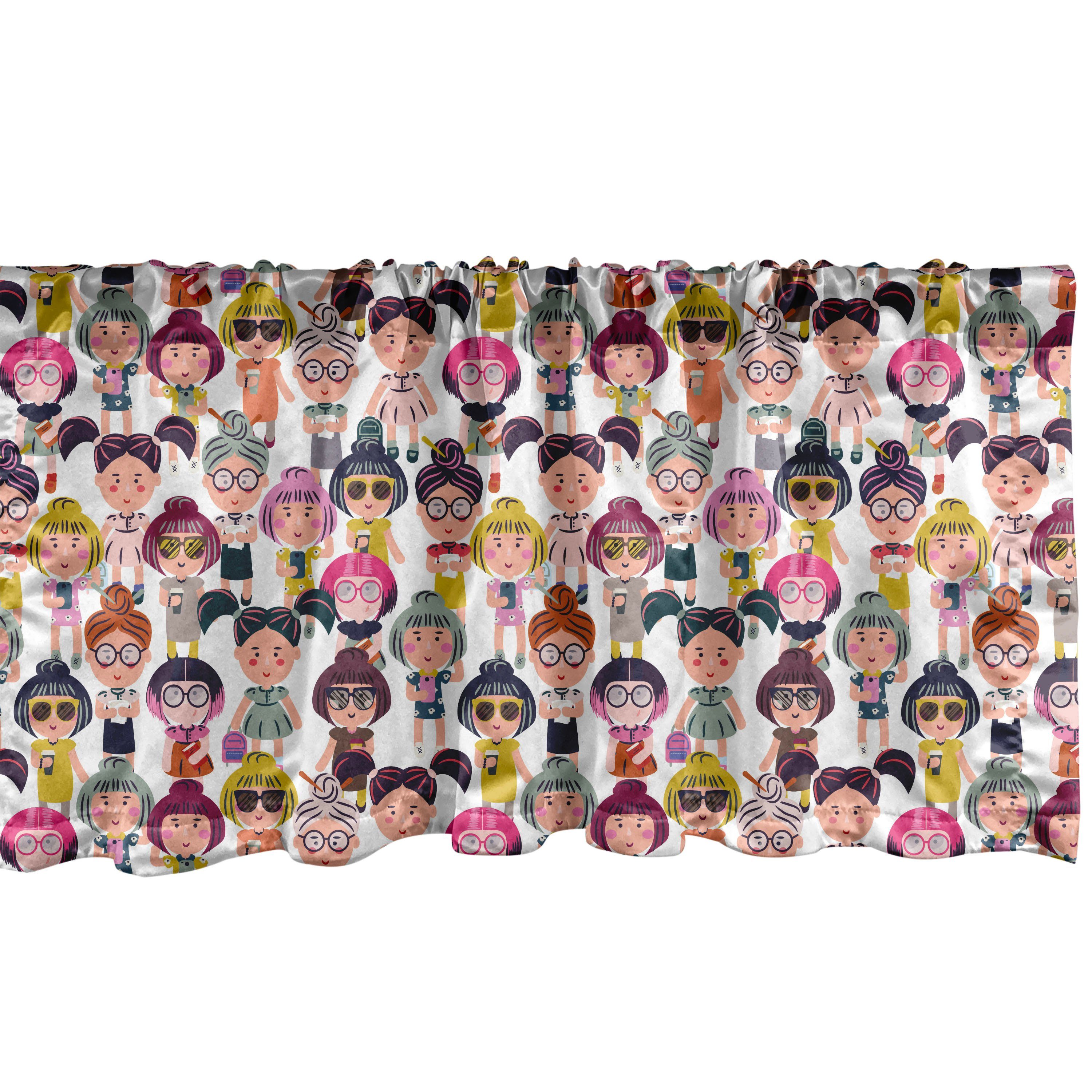Scheibengardine Vorhang Volant für Küche Schlafzimmer Dekor mit Stangentasche, Abakuhaus, Microfaser, Mädchen Fashion Themed Cartoon