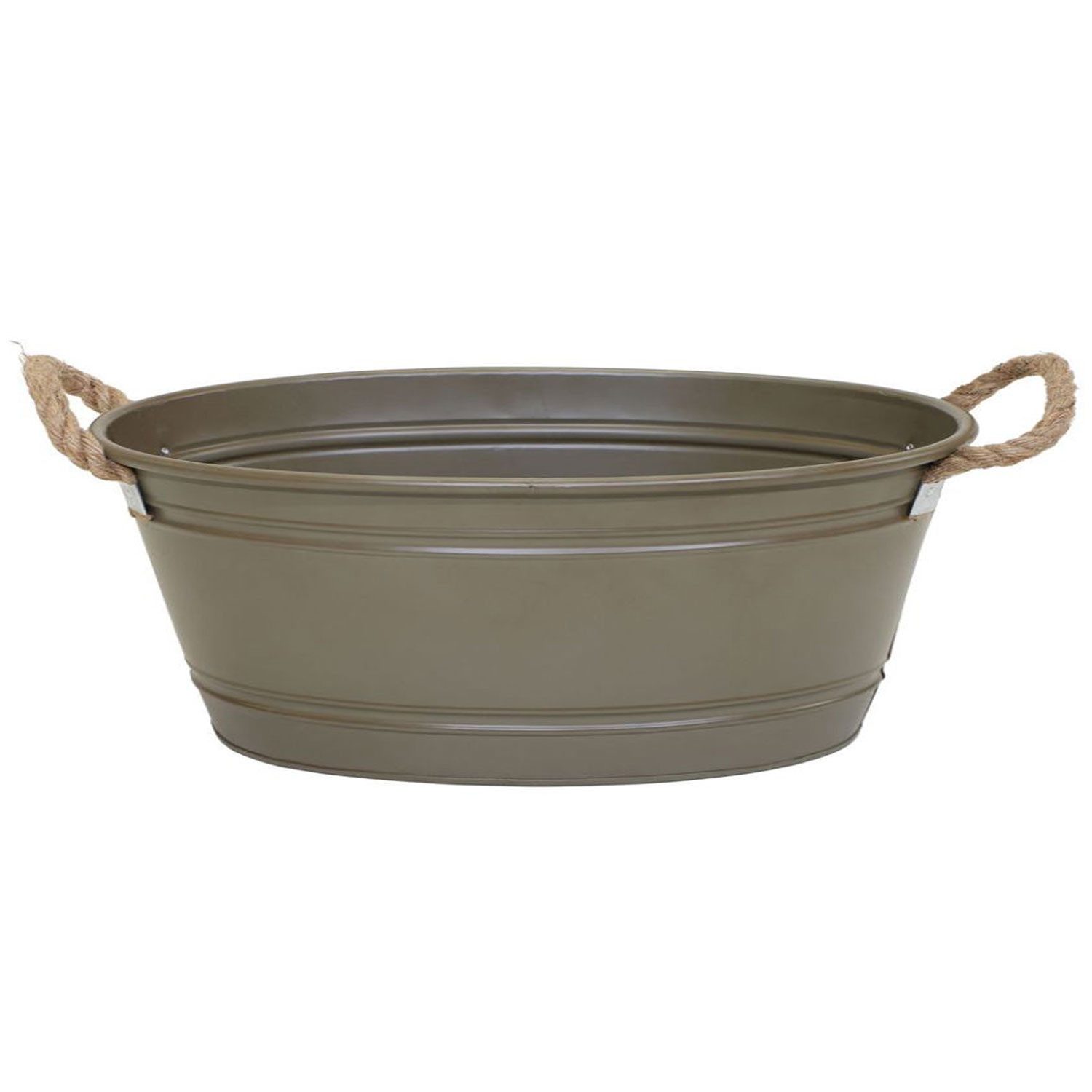 colourliving Pflanzkübel Pflanztopf "Beat" oval aus Metall Blumentopf XL 64x42x25 cm, mit Kordelgriffen aus Naturmaterial