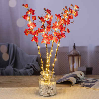 MARELIDA LED-Leuchtzweig »LED Blütenzweig Leuchtzweig Dekozweig Zierblüten 60 LED H: 54cm Batterie rot«, 60-flammig