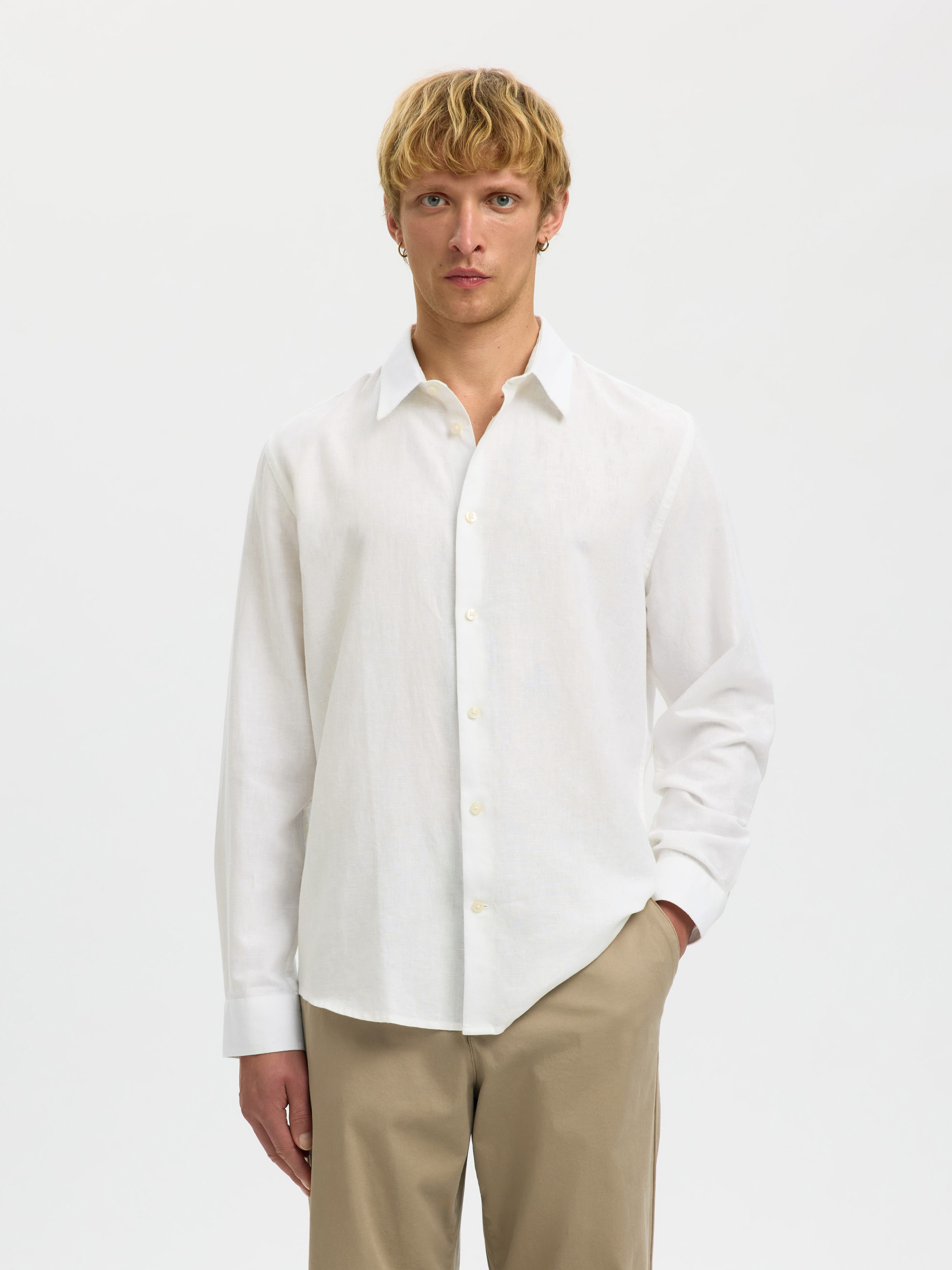 Selected Langarmhemd SLHREGCLAY LINENBLEND LS SHIRT CLA NOOS