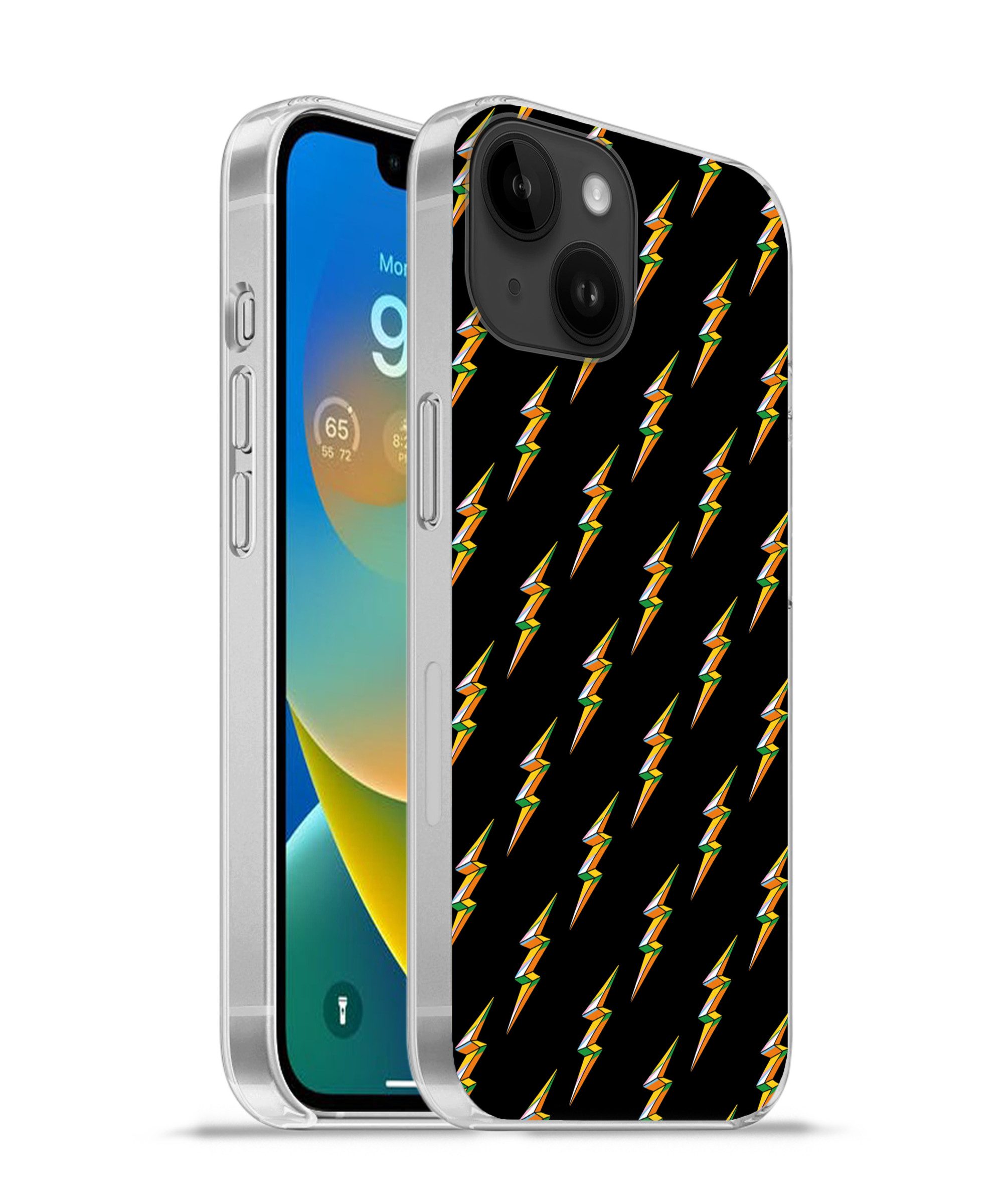 MuchoWow Handyhülle für Apple iPhone 14 Blitzschlag - Gelb - Schwarz, Smartphone-Bumper, Print, Handy Schutzhülle Dünn