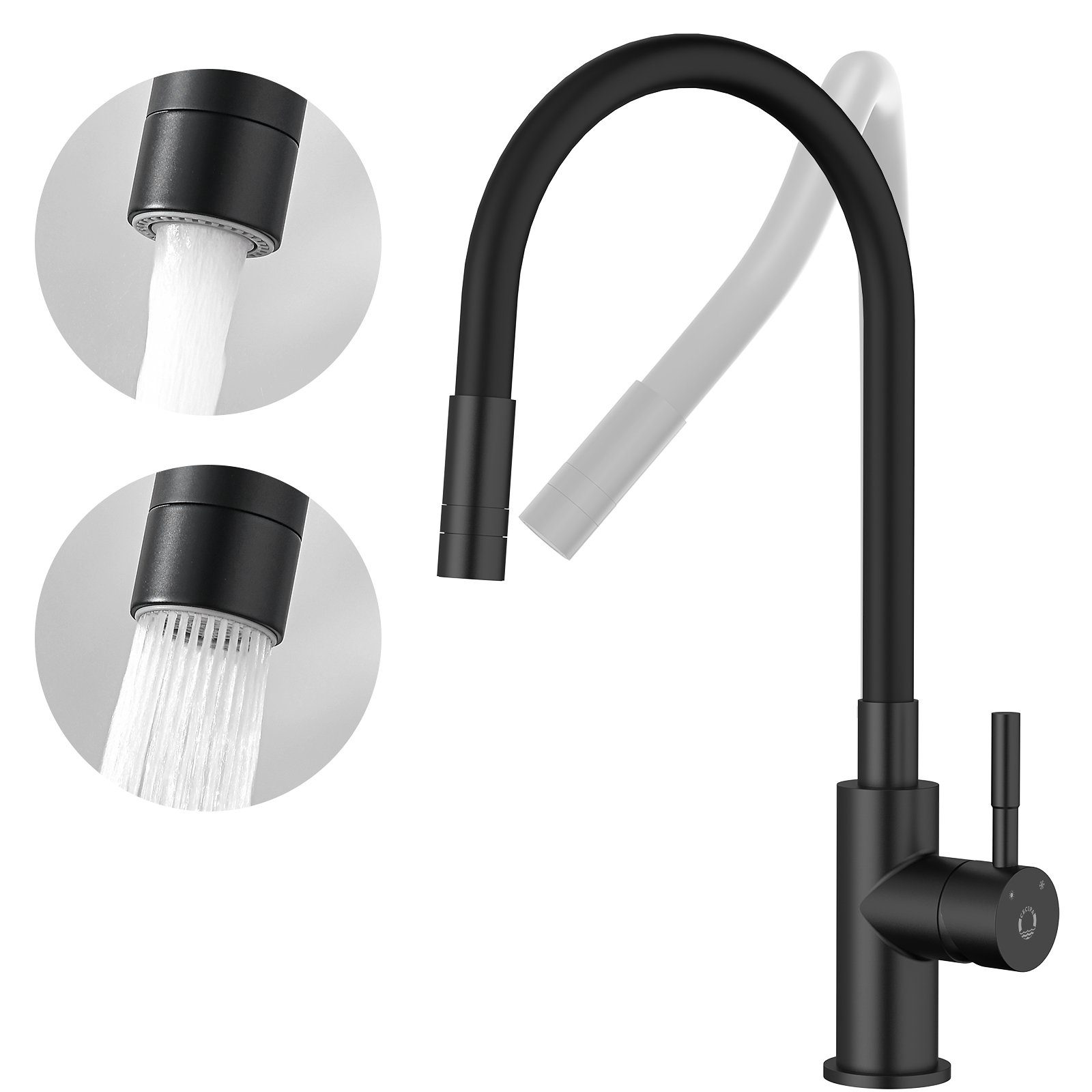 CECIPA Küchenarmatur Flexibler Küchenmischhahn - Herunterziehbarer - 2 Schwarz Farben Küchenarmatur