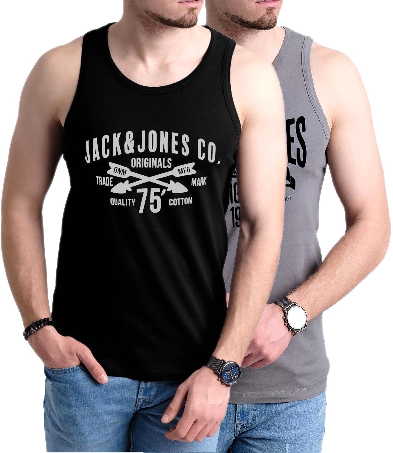 Jack & Jones Tanktop Bedrucktes Shirt aus Baumwolle (2er-Pack) mit Print