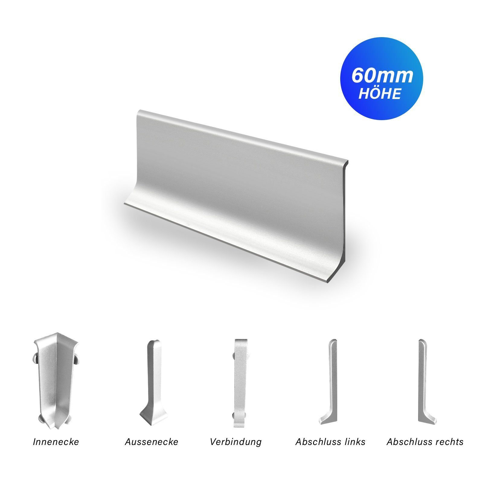 Floordirekt Sockelleiste Aluminium, Leiste erhältlich in 2 Größen, L: 190 cm, H: 0.6 cm