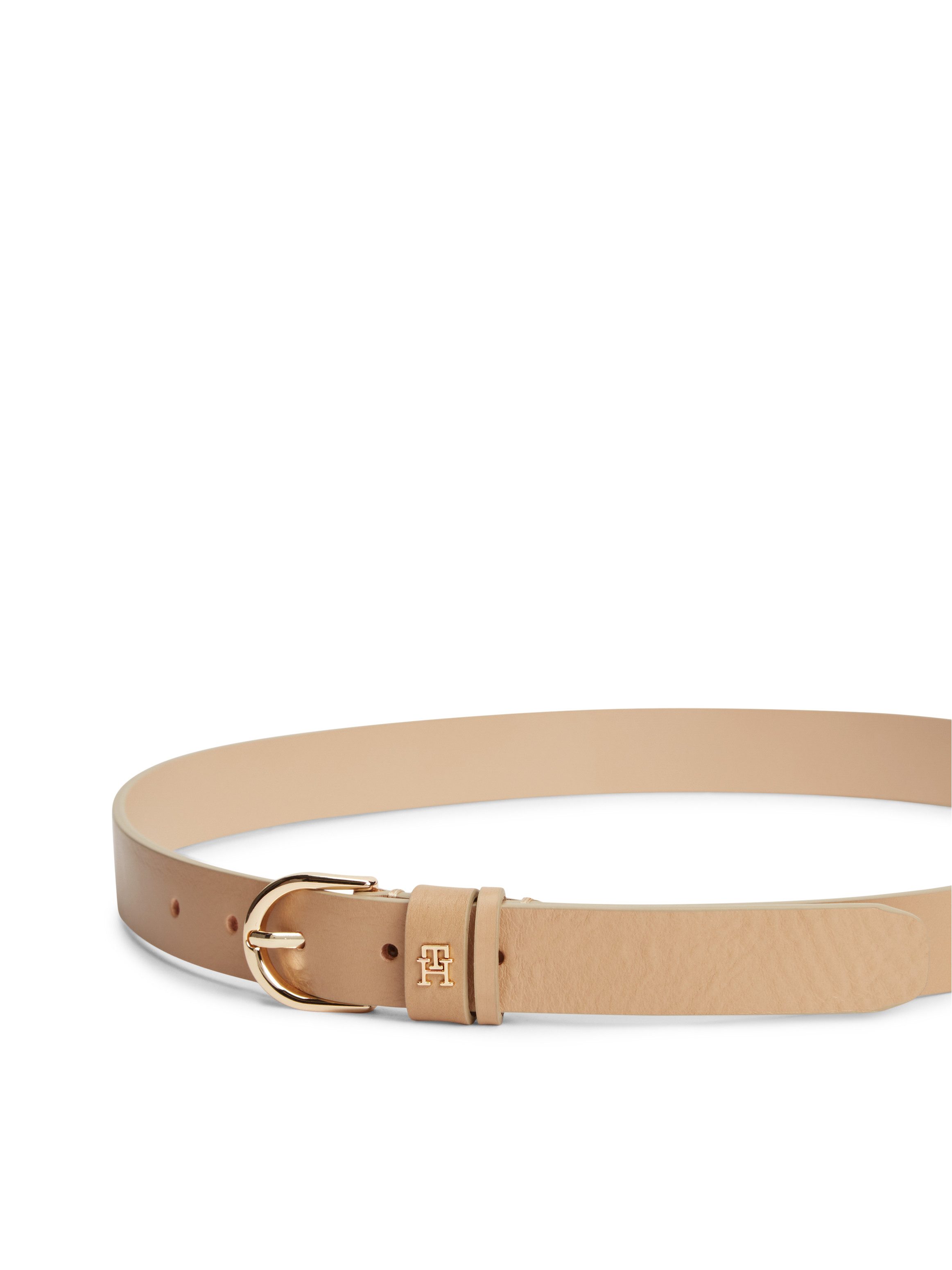 Tommy Hilfiger Ledergürtel ESSENTIAL EFFORTLESS 2.5 cm breit GOLD Logoemblem, weiche Haptik, ovale Einfachdornschließe
