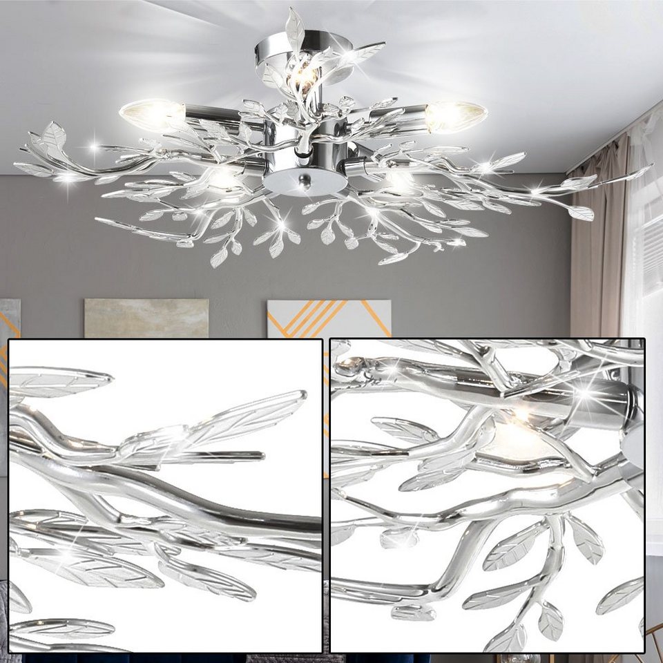 Design Decken Lampe Blüten Blätter Leuchte Beleuchtung Chrom Wohn Zimmer Küche