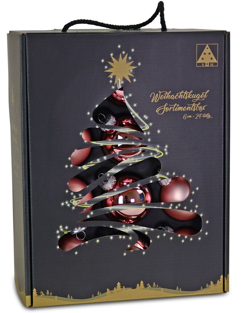 RIFFELMACHER & WEINBERGER Weihnachtsbaumkugel Glas Christbaumkugeln im Koffer (24 Stück) Ø 6 cm - Matt und Glänzend