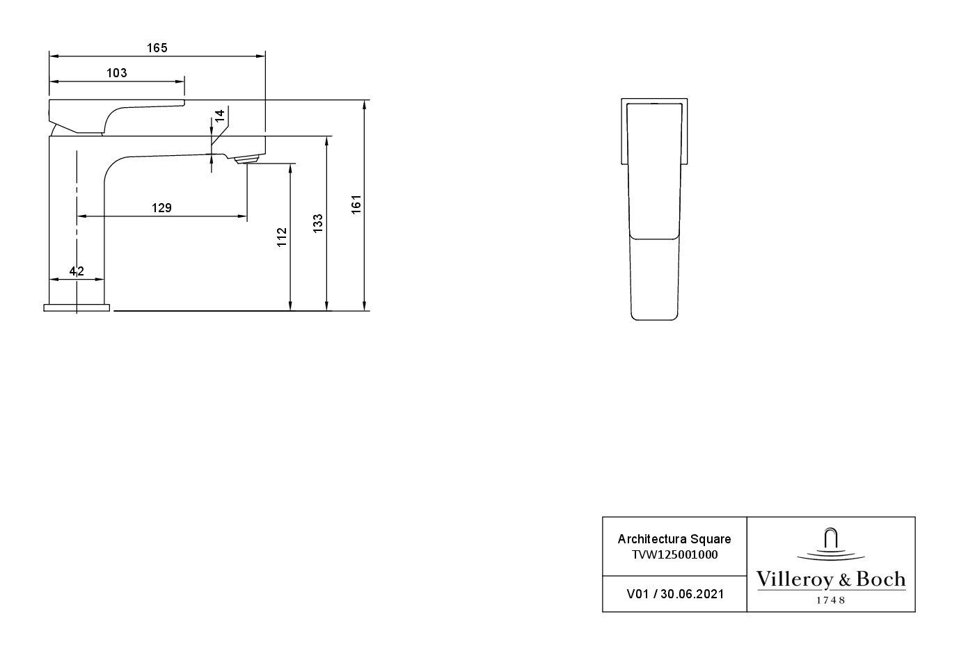 Waschtischarmatur Architectura - & Villeroy mit Chrom Einhebel, Zugstangen-Ablaufgarnitur, Boch Standmontage Square