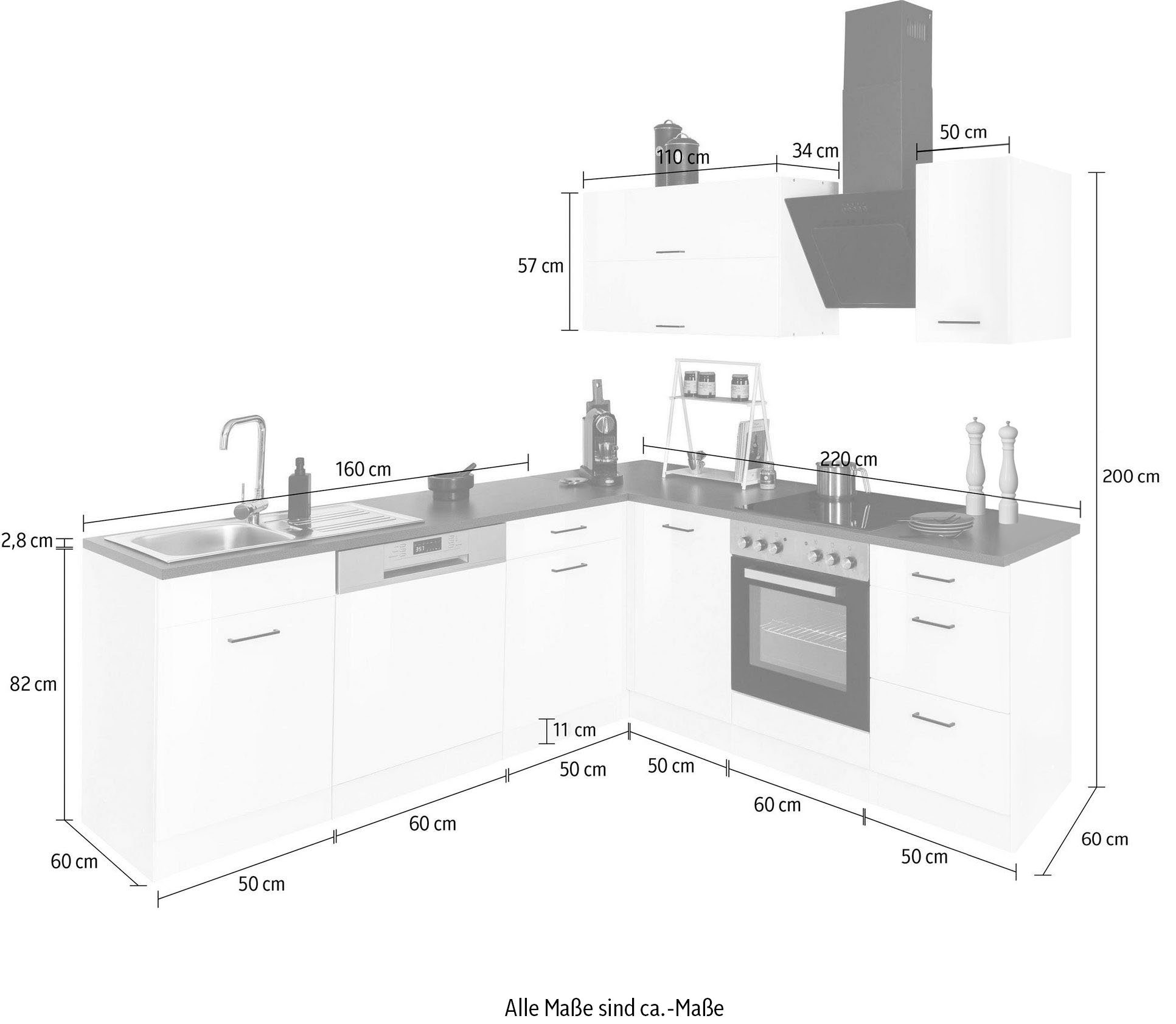 KOCHSTATION Winkelküche KS-Trier, mit E-Geräten, Stellbreite 220/220 cm
