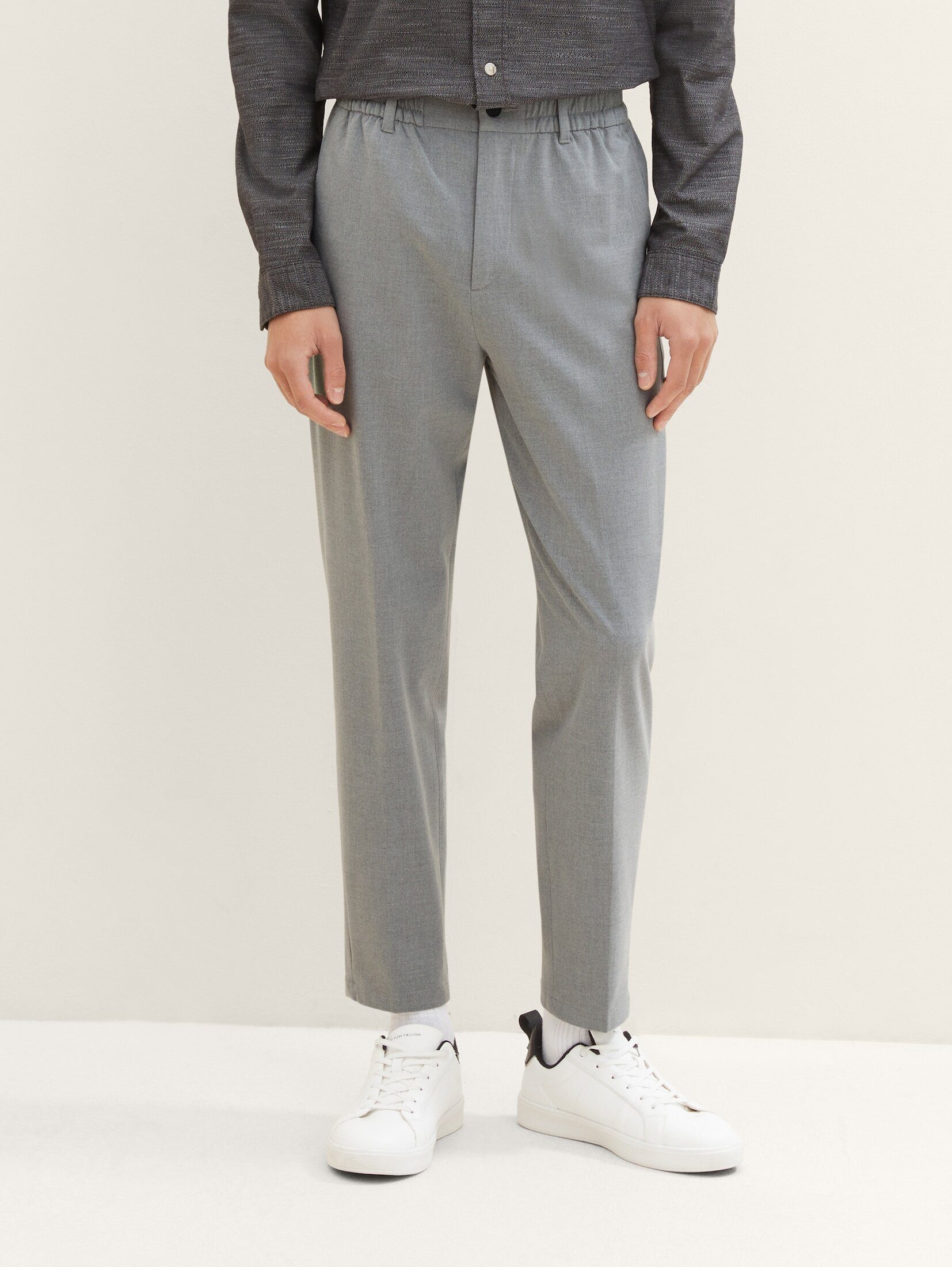 Tapered Chinohose Denim Heather Chino Melange TOM Grey Relaxed TAILOR