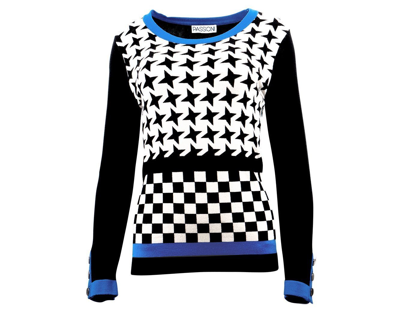 Passioni Strickpullover Pullover mit Sternen- und Karomuster