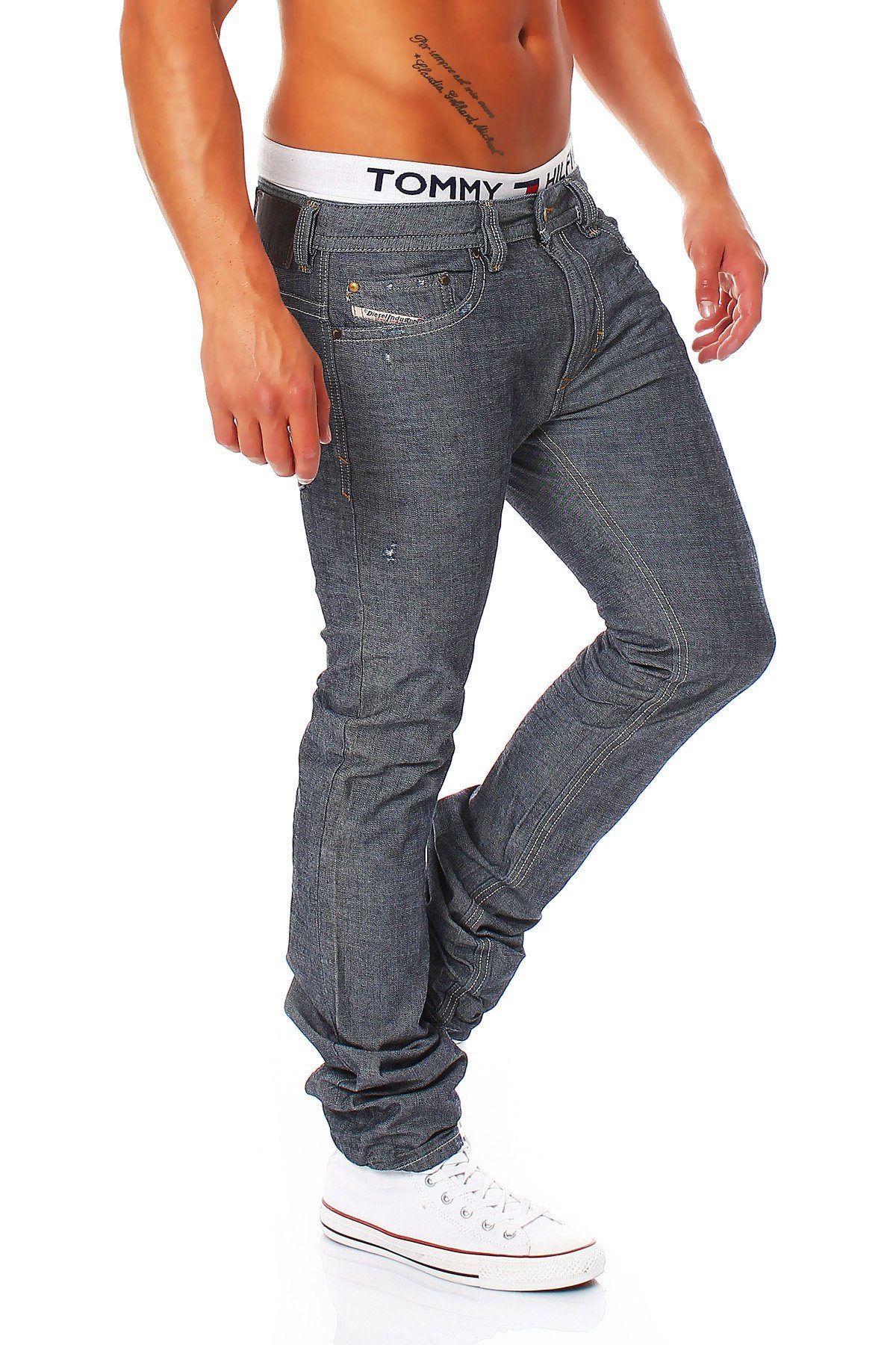 5 Style, Thavar Dezenter Pocket 0809D Used-Look Slim-fit-Jeans Blau-Grau, Herren Röhrenjeans, Diesel