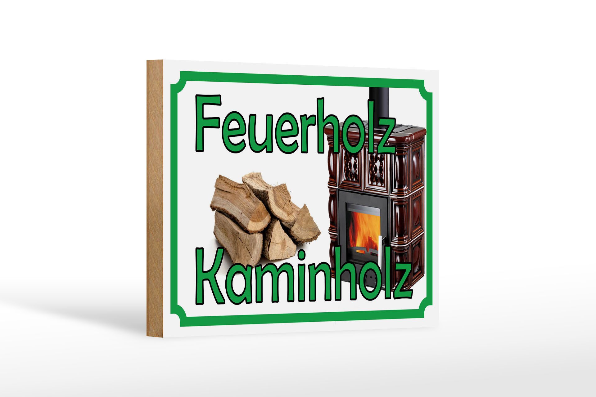 Femer GmbH Holzbild Reklame 12x18 cm Feuerholz Kaminholz, (1 St), Glatte Holzfaserplatte (MDF), vorn beschichtet