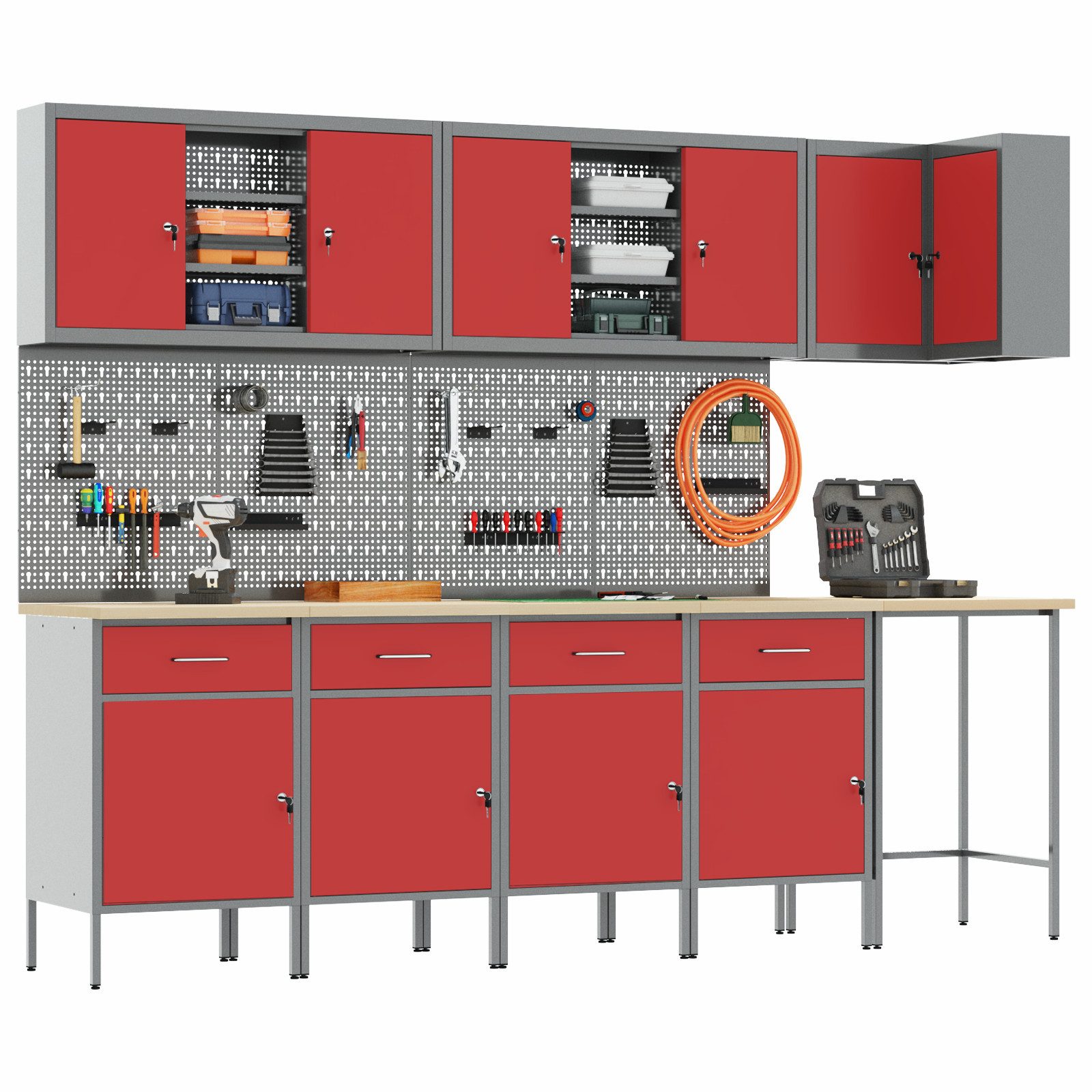 vidaXL Werkbank 12-tlg. Werkstattschrank-Set mit Stecktafel günstig online kaufen