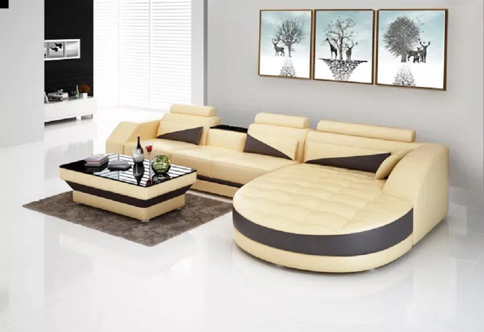 JVmoebel Ecksofa Designer Ecksofa Wohnlandschaft Ledersofa Sofa Couch Polster, Made in Europe Beige