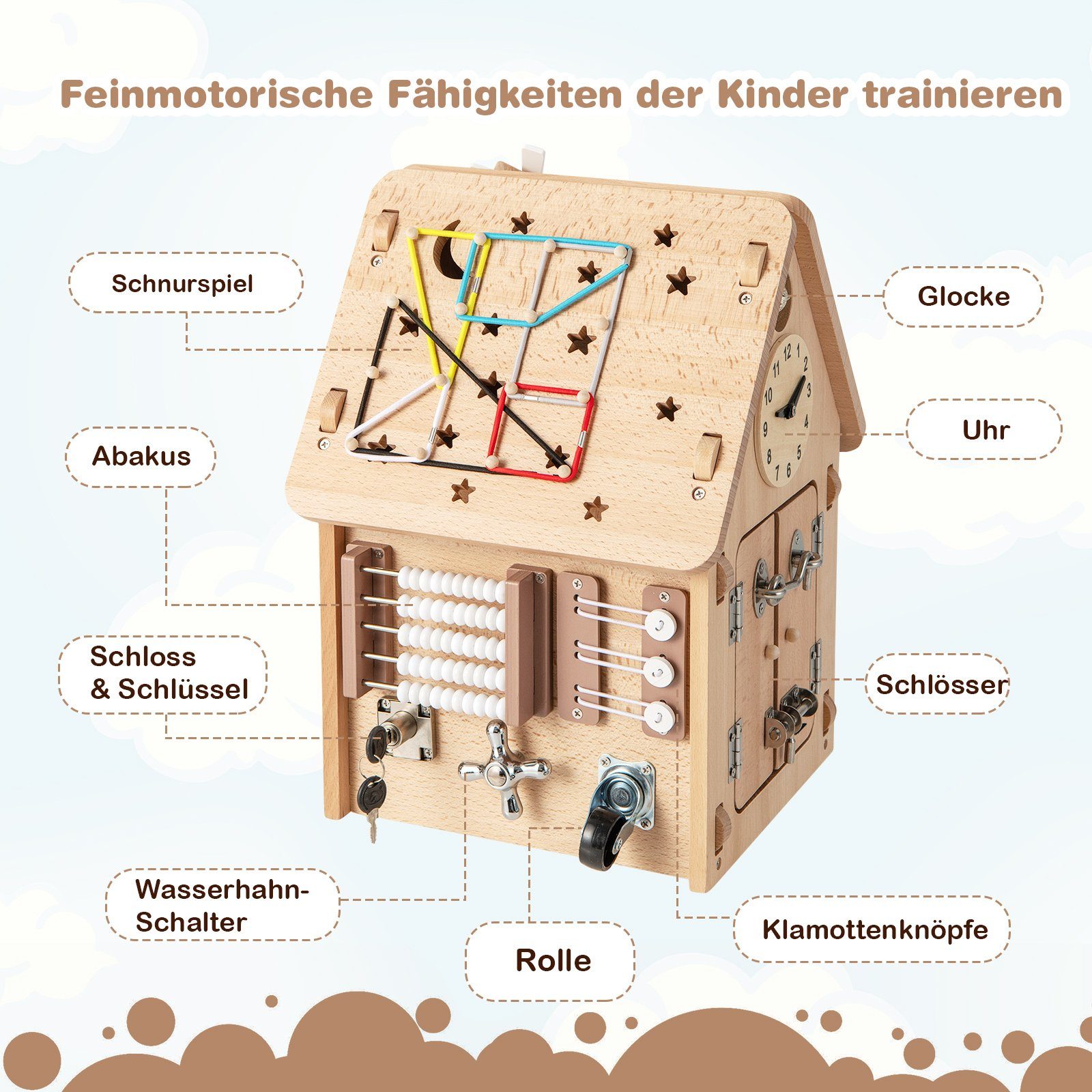 COSTWAY Lernspielzeug Kinder Spielhaus, Montessori Spielzeug aus Holz