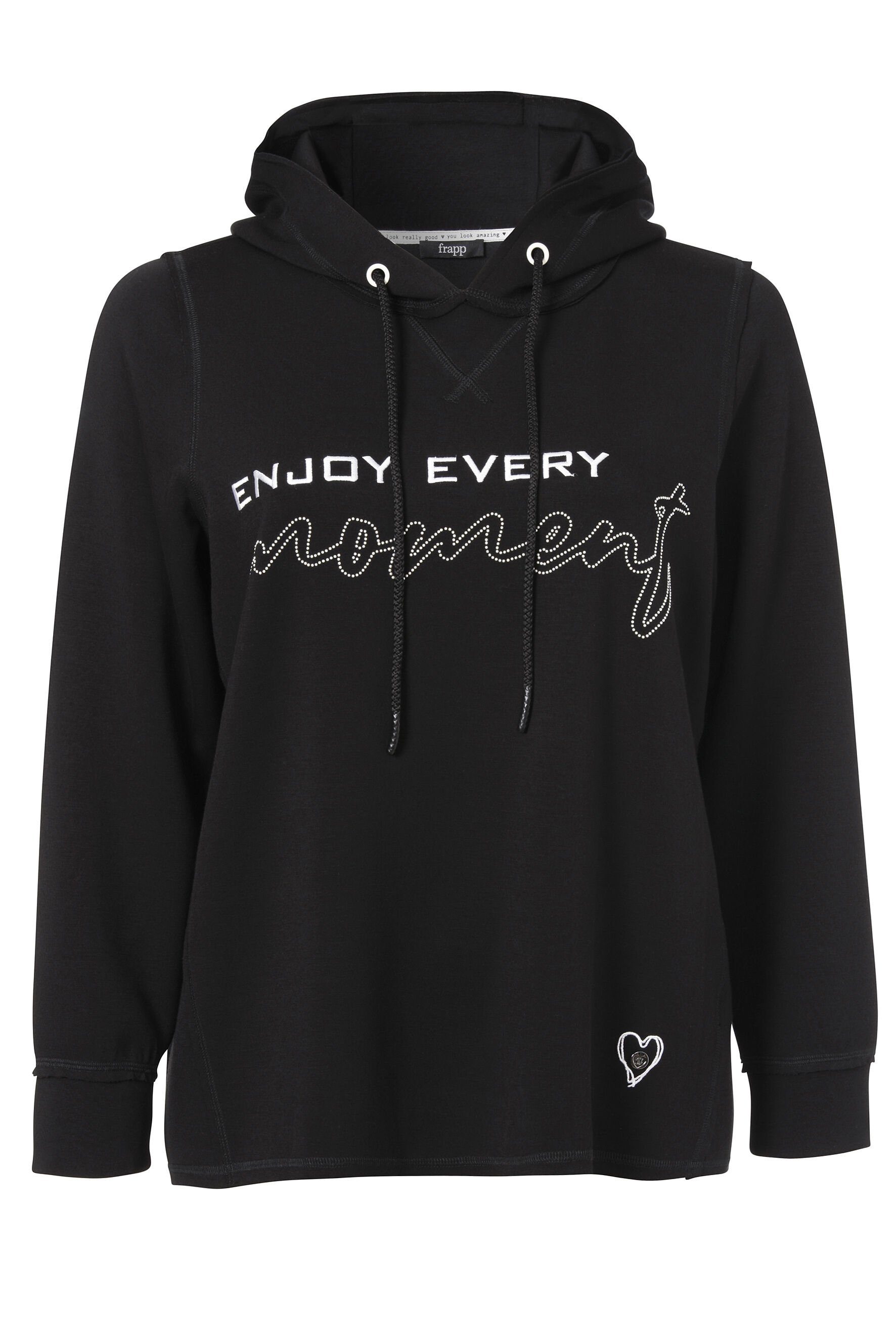 FRAPP Sweatshirt Sportives Kapuzensweatshirt in unifarbenem Stil mit glänzenden Glitzerdetails black / offwhite