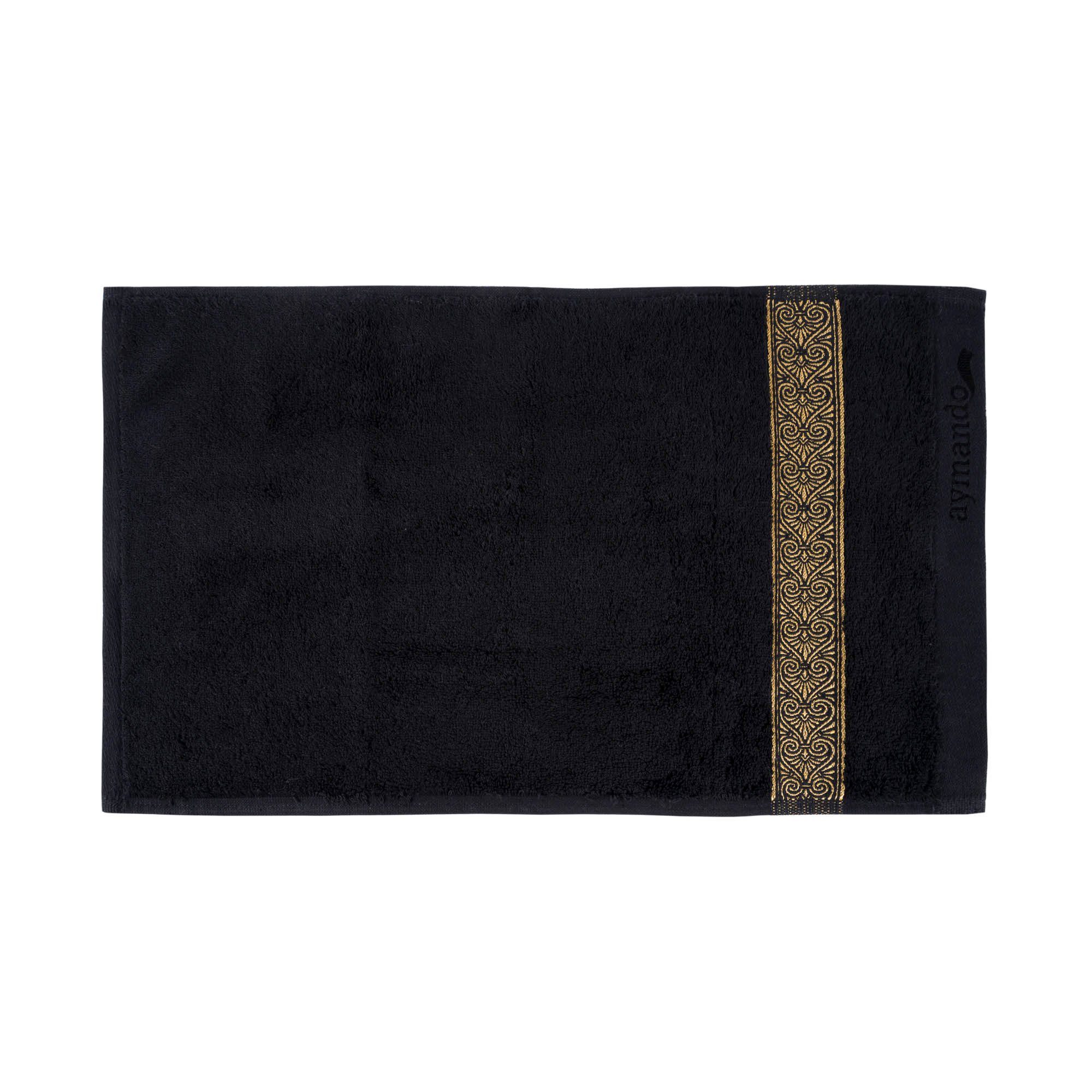 Luxus, Gold, 100% Aufhängeschlaufe Gästehandtücher (2-St), ägyptische edle Baumwolle in Ornamentstickerei Schwarz Aymando