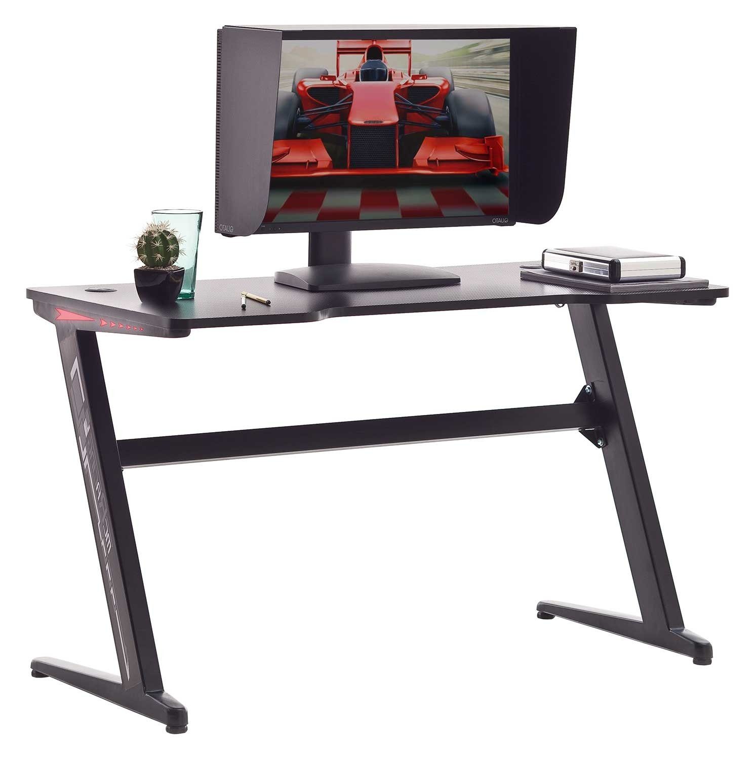 MCA furniture Gamingtisch MC RACING, Schwarz, Carbon, Metall, B 120 cm x T 60 cm, mit LED-Beleuchtung