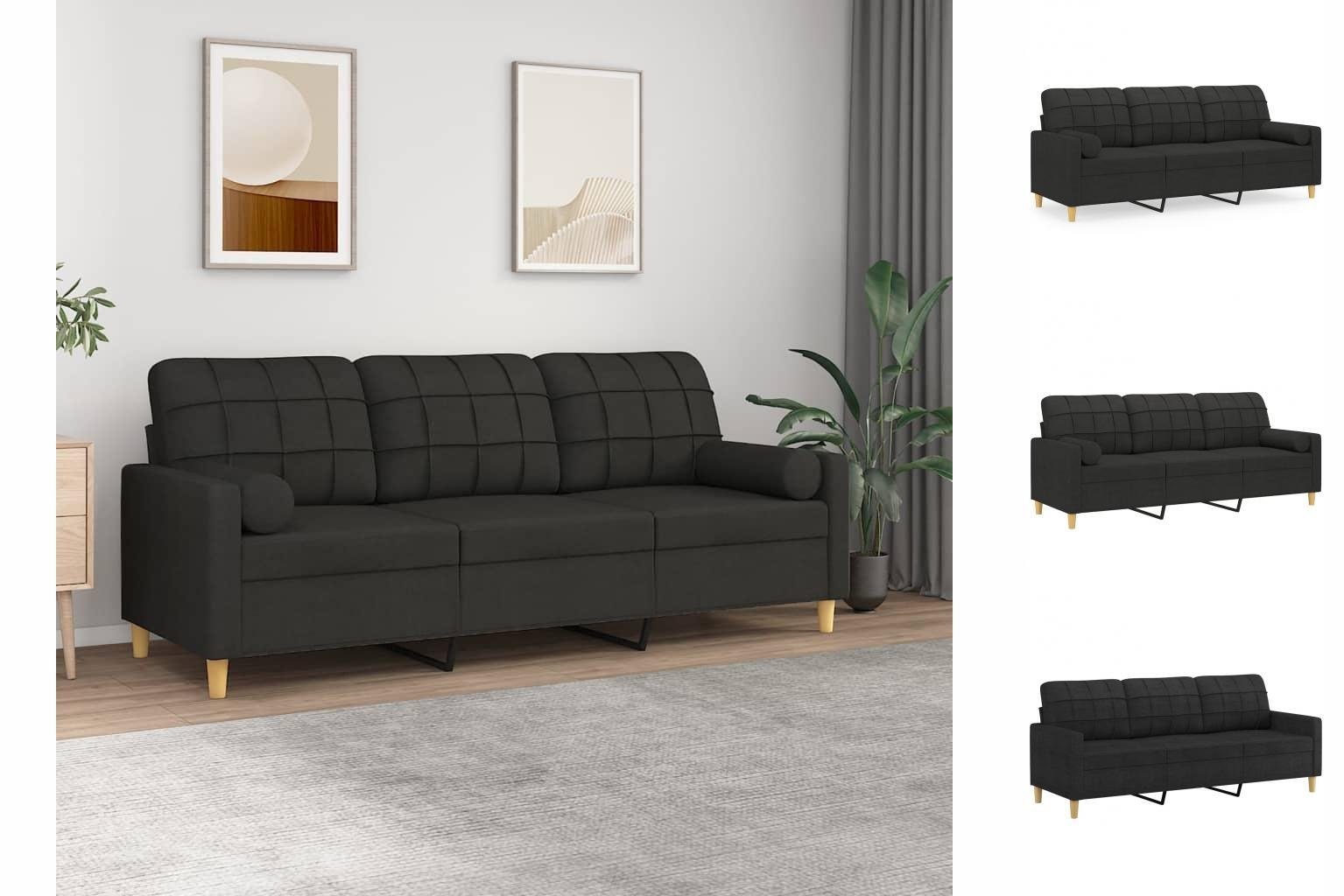 vidaXL Sofa 3-Sitzer-Sofa mit Zierkissen Schwarz 180 cm Stoff
