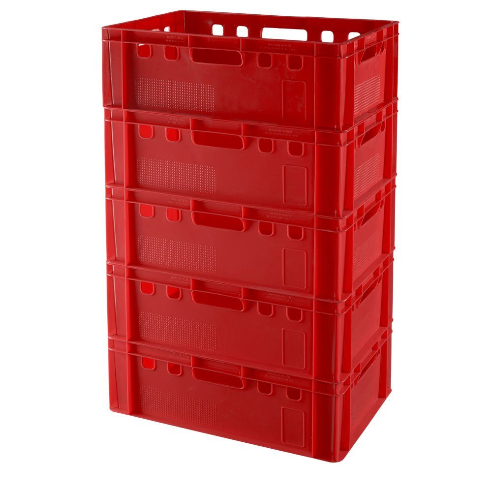 Logiplast Transportbehälter Eurokisten E2 Metzgerkiste Rot, (Spar-Set, 5 Stück), E2 Kiste, Lebensmittelecht, stapelbar