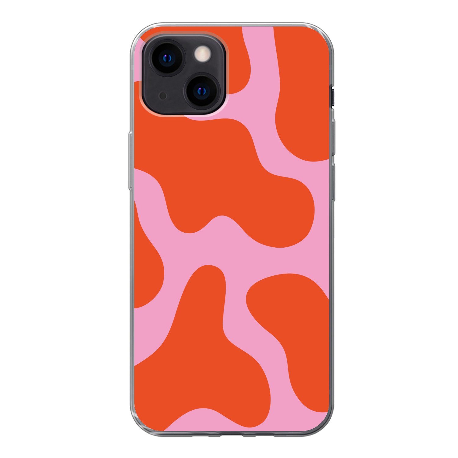 MuchoWow Handyhülle für Apple iPhone 13 mini Flecken - Rot - Rosa - Muster - Minimalistisc, Smartphone-Bumper, Print, Handy Schutzhülle Dünn