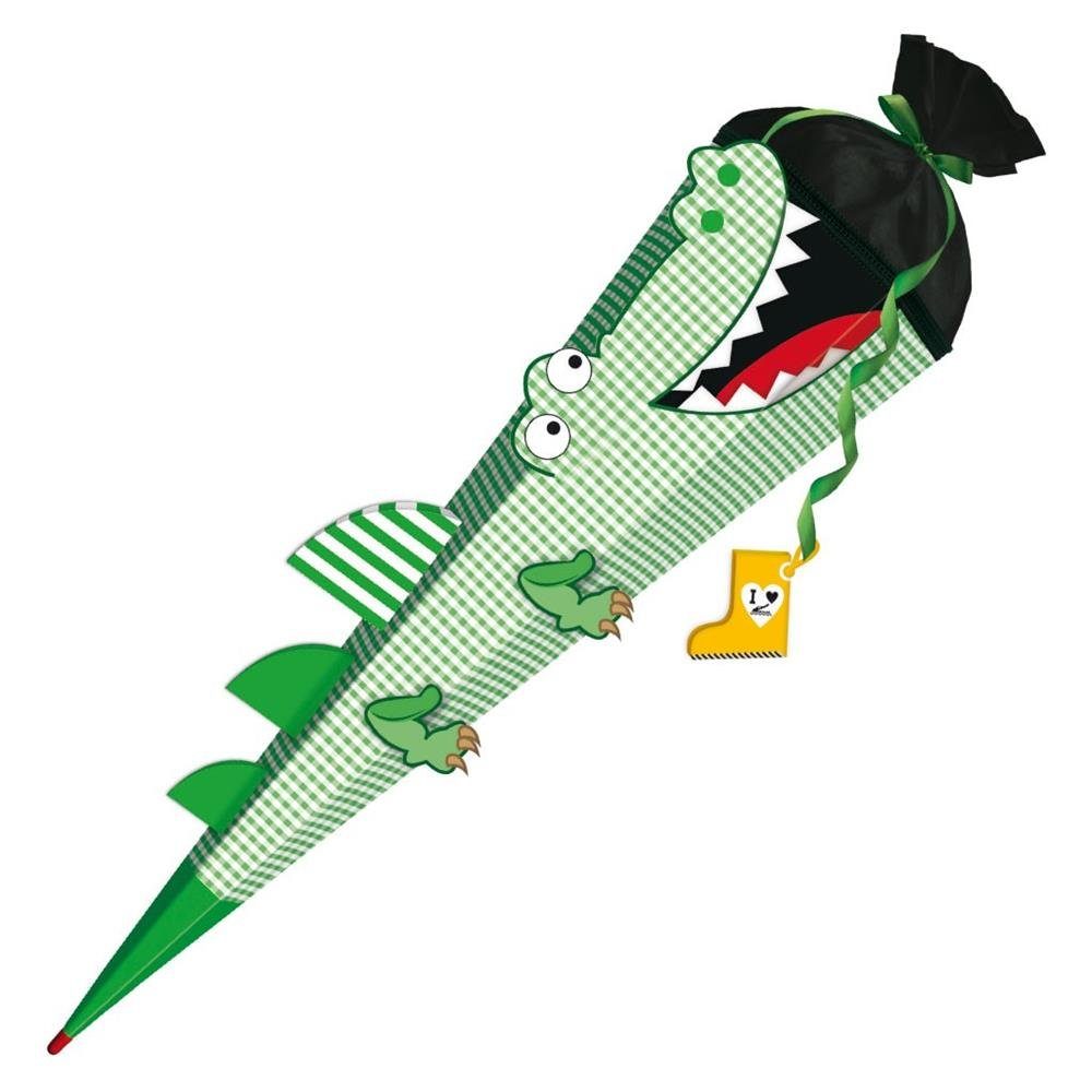 Roth Schultüte 3D Basteltüte Krokodil Schulanfang für mit Filzverschluss, 80 vom schwarzem Nil, eckig, Zuckertüte cm